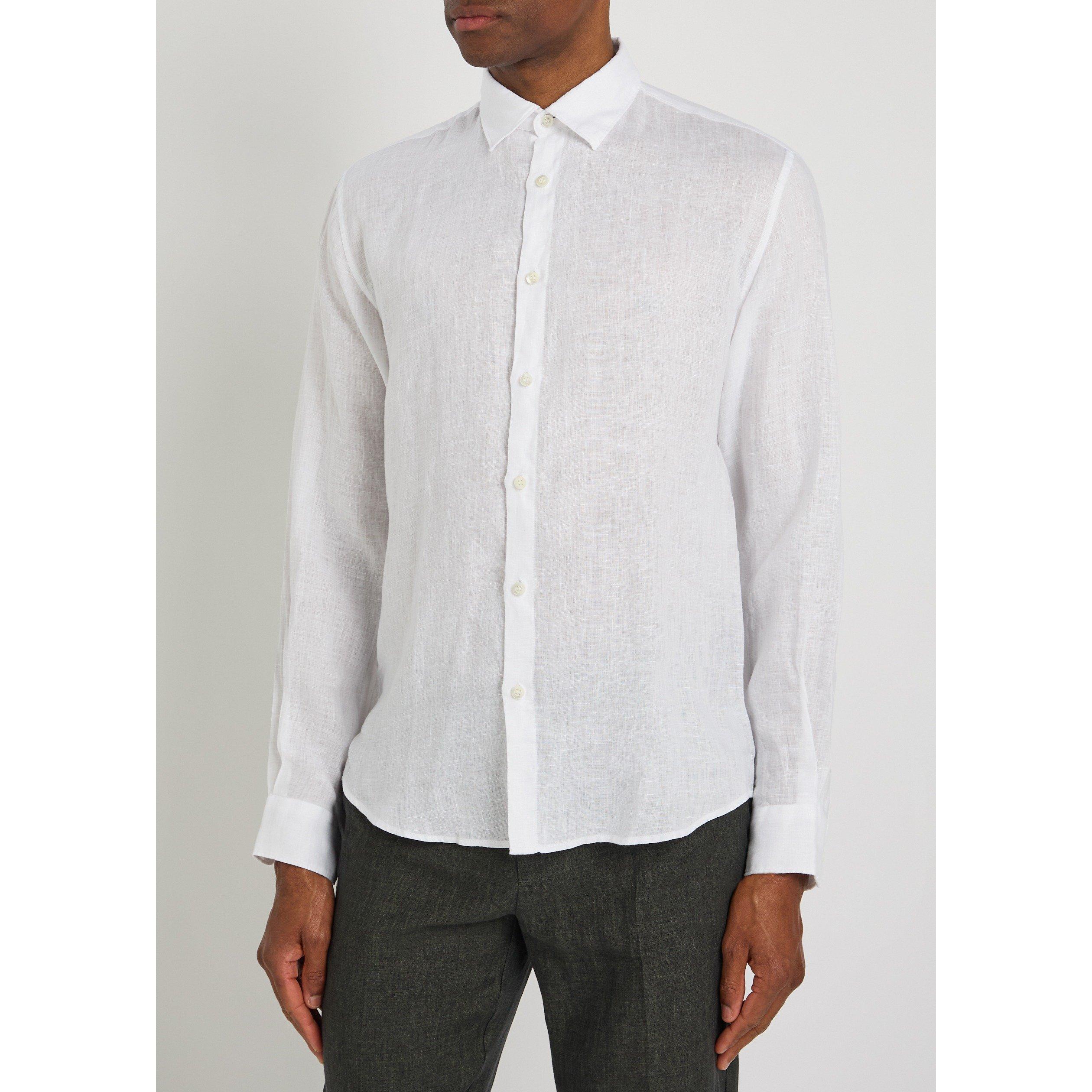 WHITE - Sunspel - Men's Linen Long-Sleeve Slim-Fit Shirt - 2