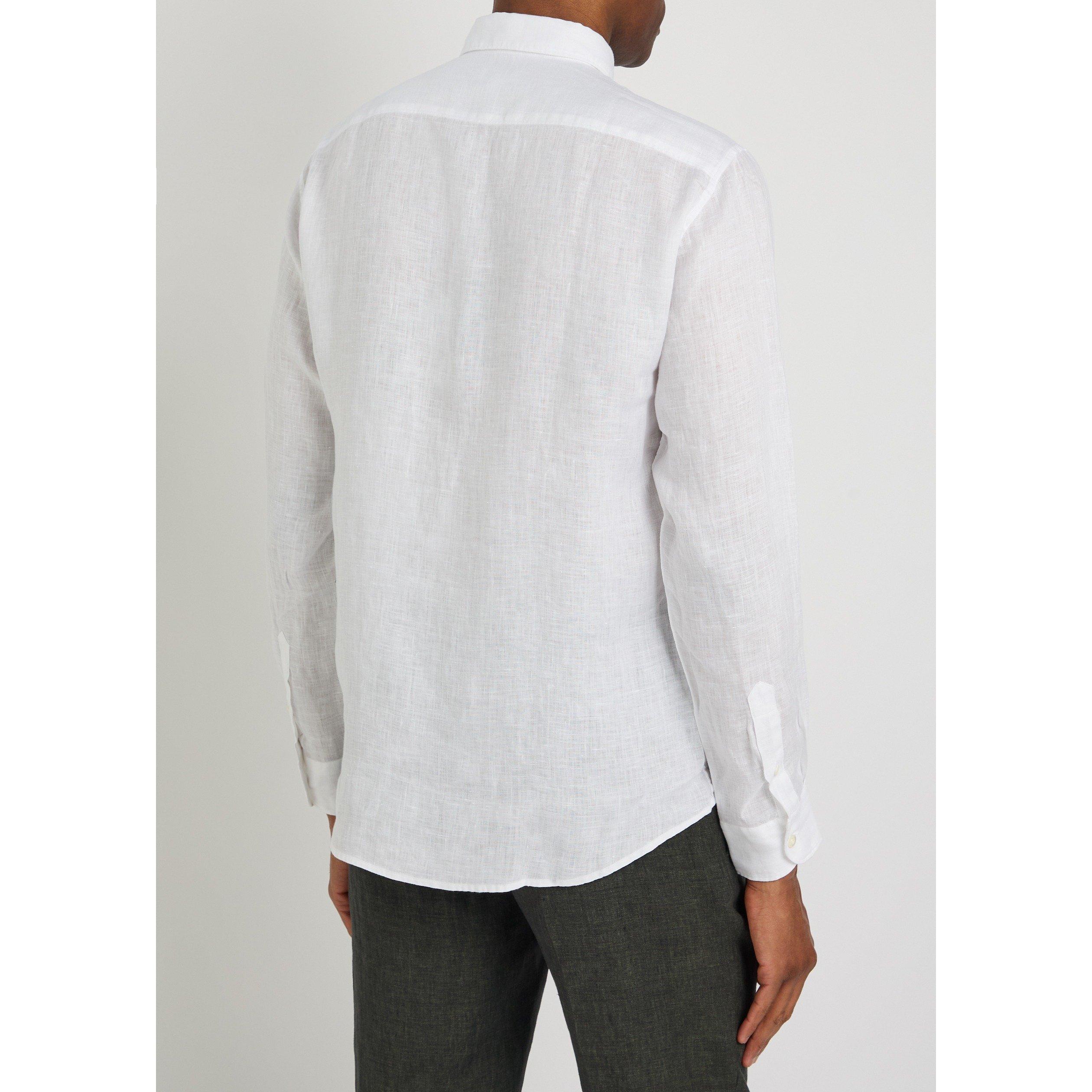 WHITE - Sunspel - Men's Linen Long-Sleeve Slim-Fit Shirt - 3