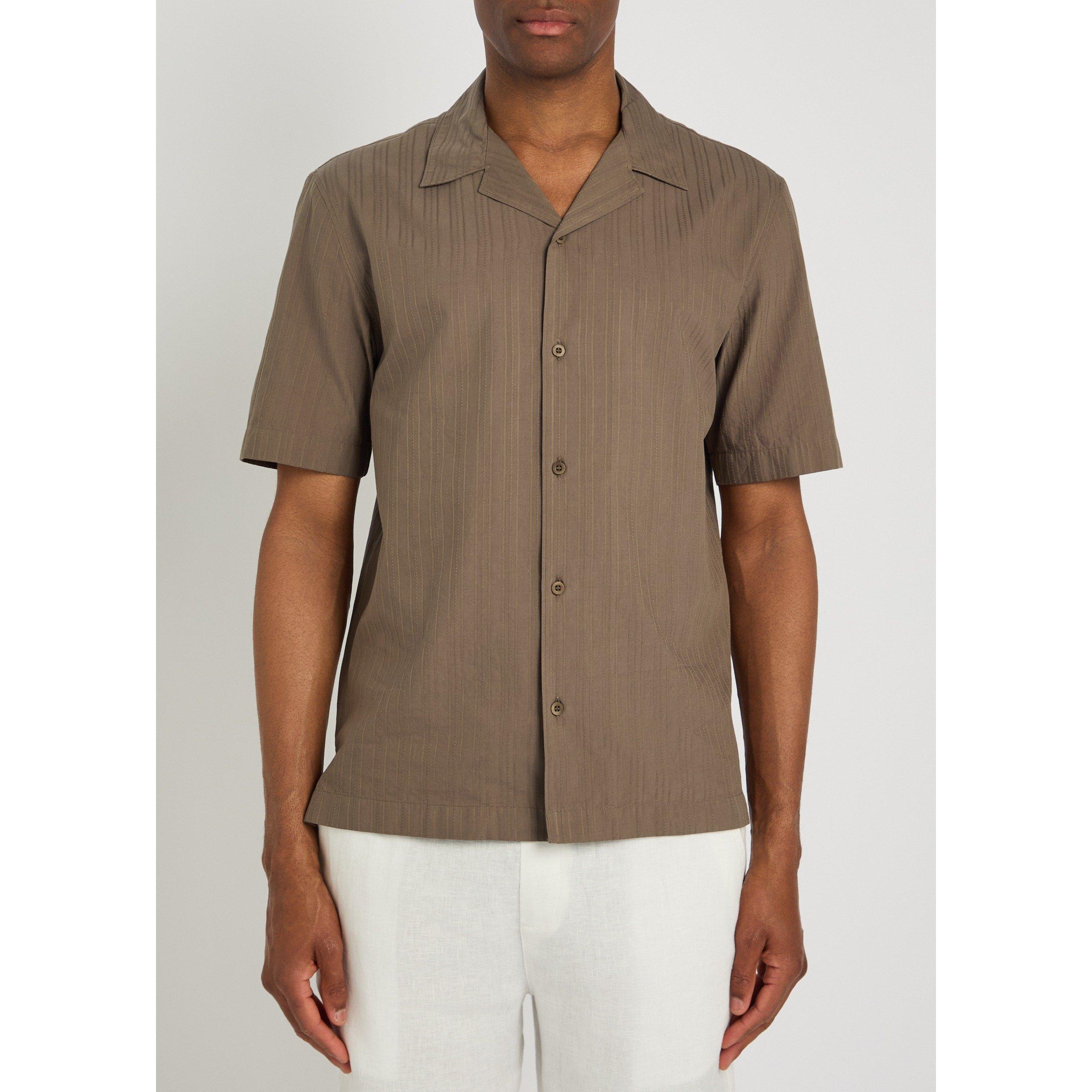 BROWN - Sunspel - Men's Striped Cotton Camp Collar Short-Sleeve Shirt - 2