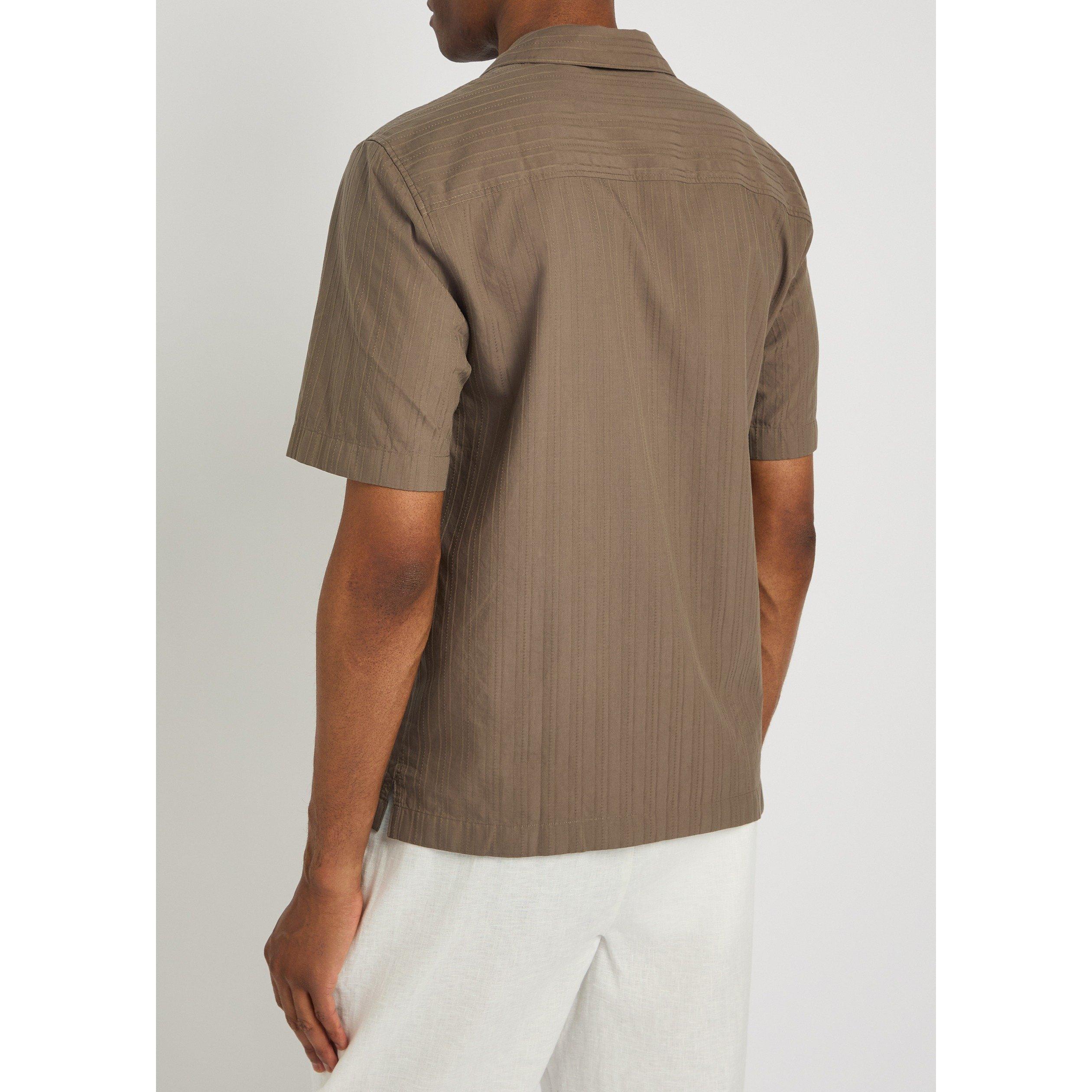 BROWN - Sunspel - Men's Striped Cotton Camp Collar Short-Sleeve Shirt - 3