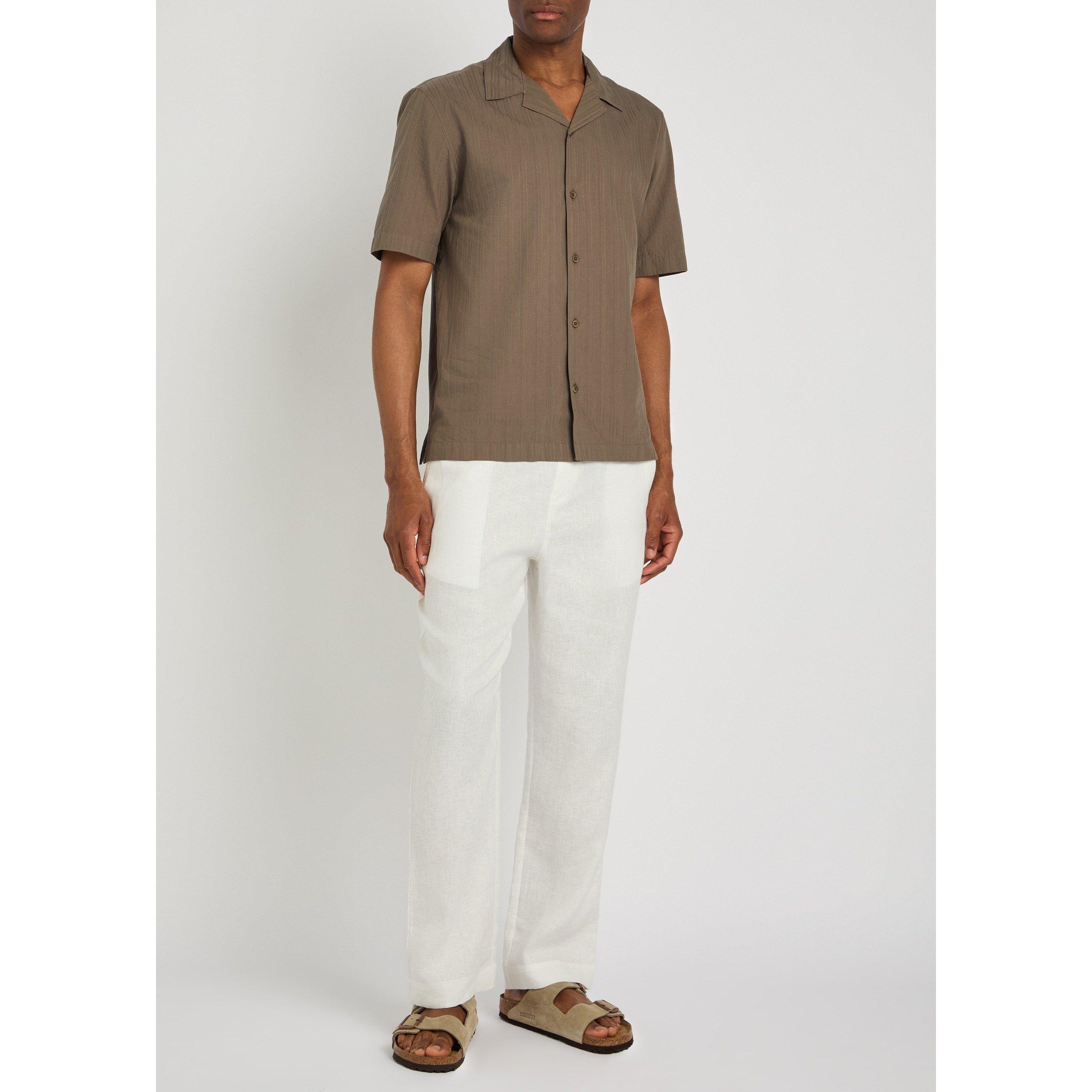 BROWN - Sunspel - Men's Striped Cotton Camp Collar Short-Sleeve Shirt - 5