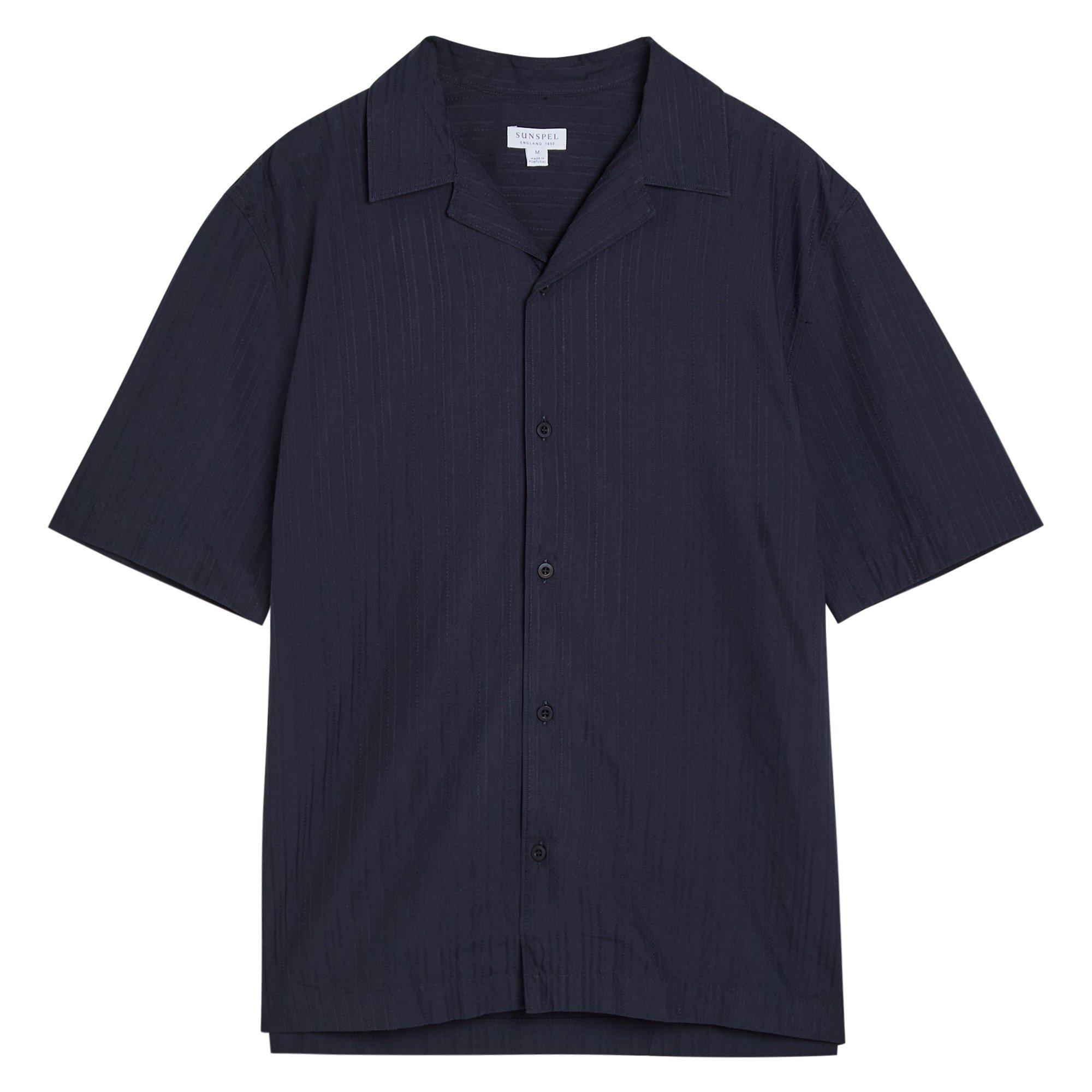 NAVY - Sunspel - SUNSPEL CAMP CLR SS SHIRT