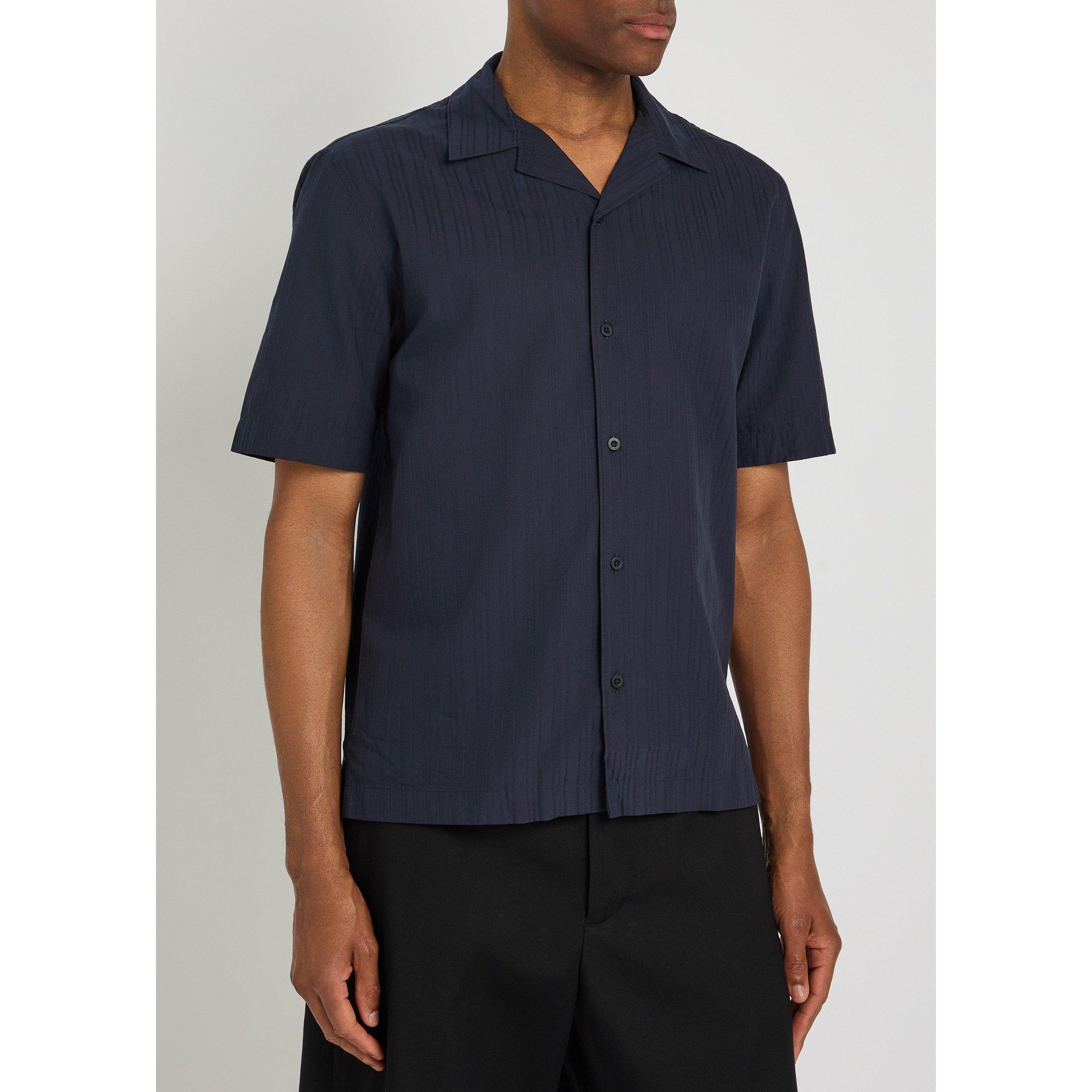 NAVY - Sunspel - Men's Striped Cotton Camp Collar Short-Sleeve Shirt - 2