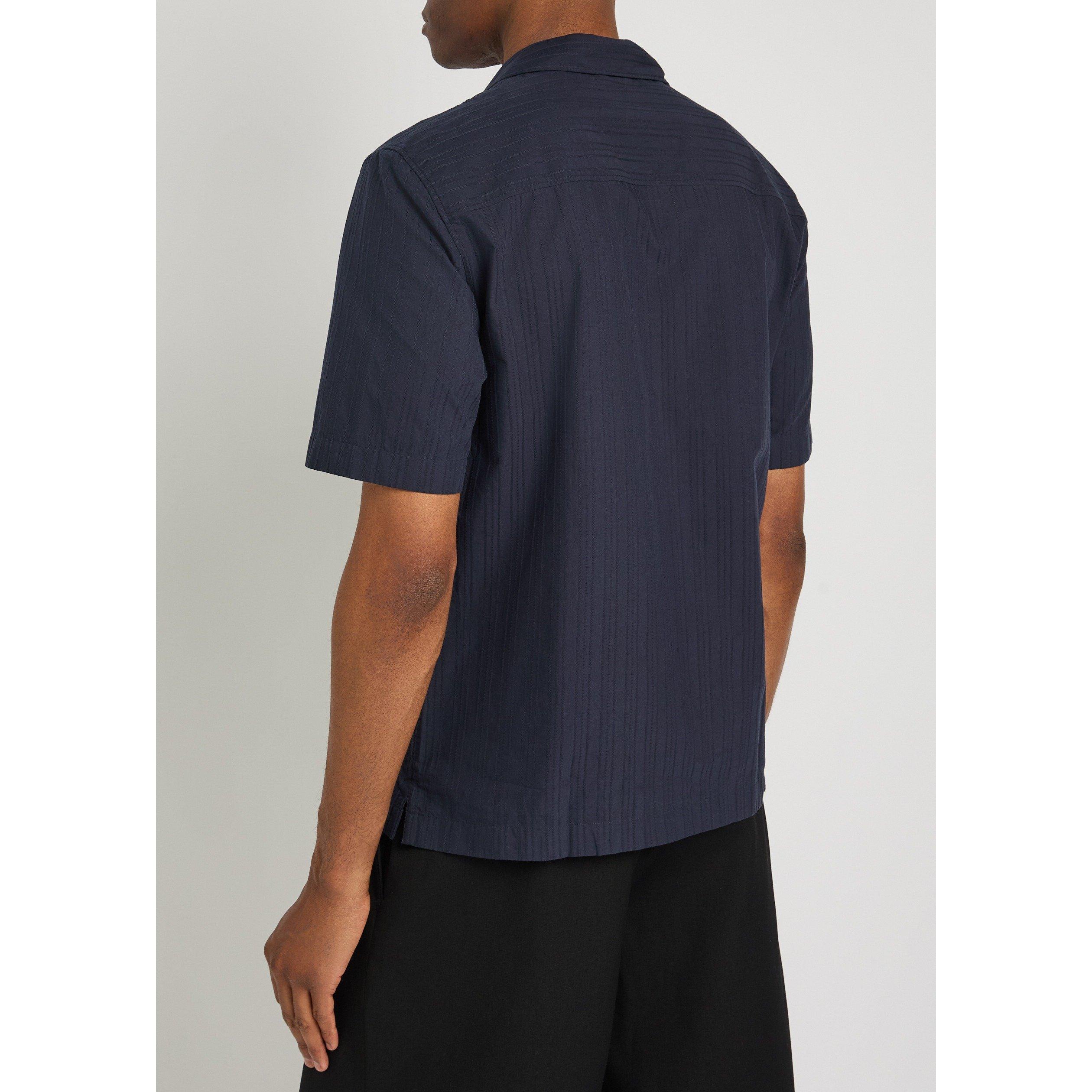 NAVY - Sunspel - Men's Striped Cotton Camp Collar Short-Sleeve Shirt - 3