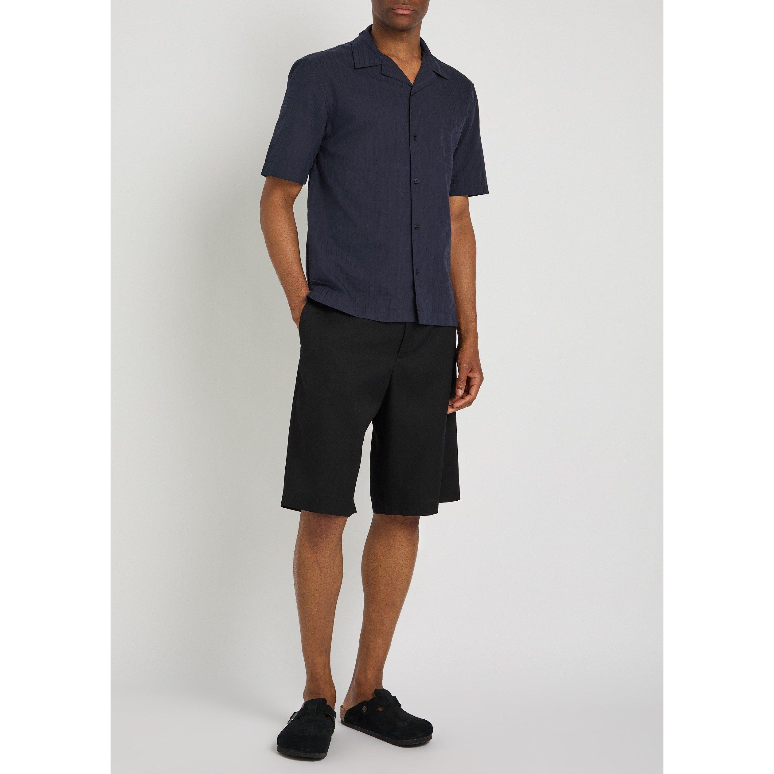 NAVY - Sunspel - Men's Striped Cotton Camp Collar Short-Sleeve Shirt - 5
