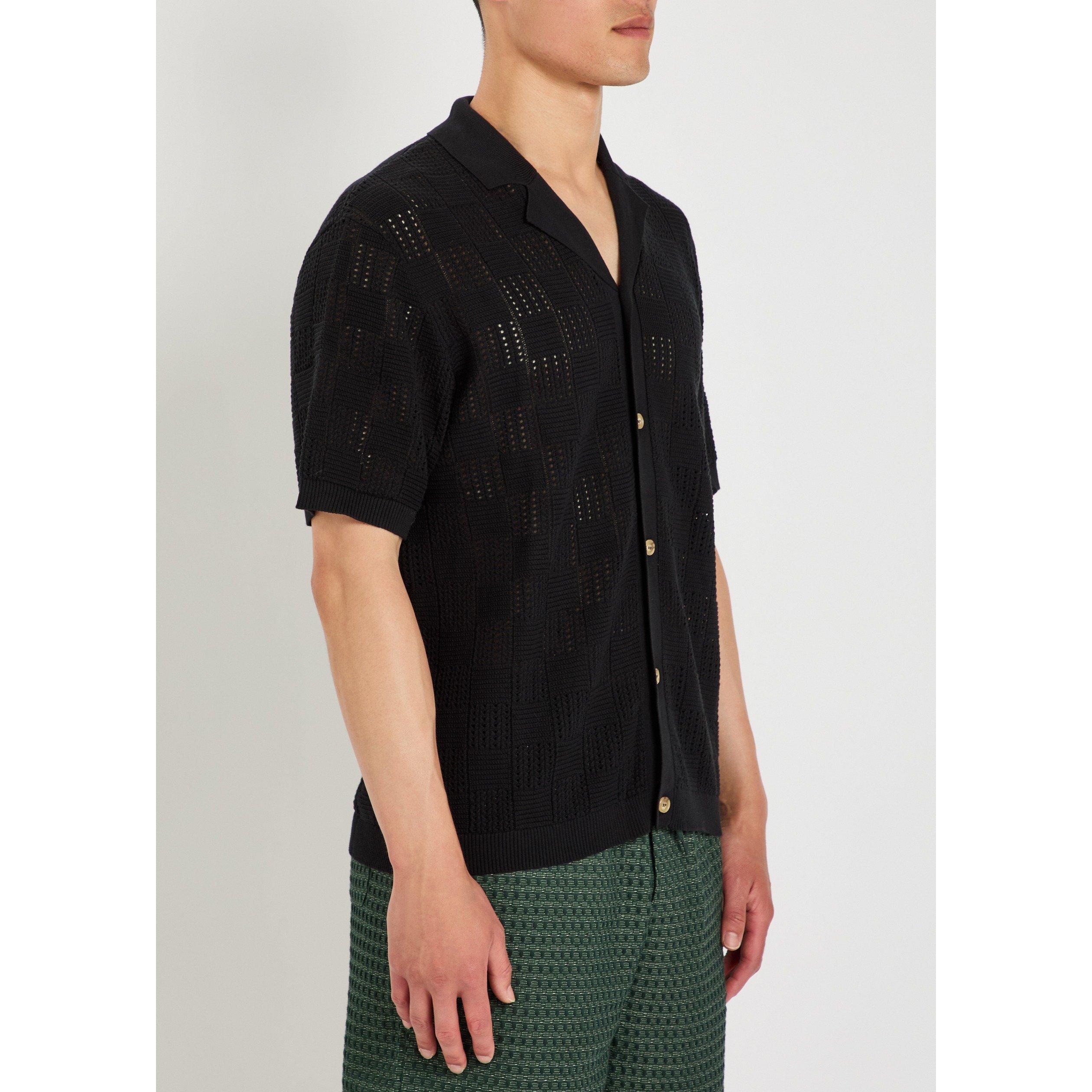 BLACK - Les Deux - Men's Cotton Short-Sleeve Patterned Shirt - 2