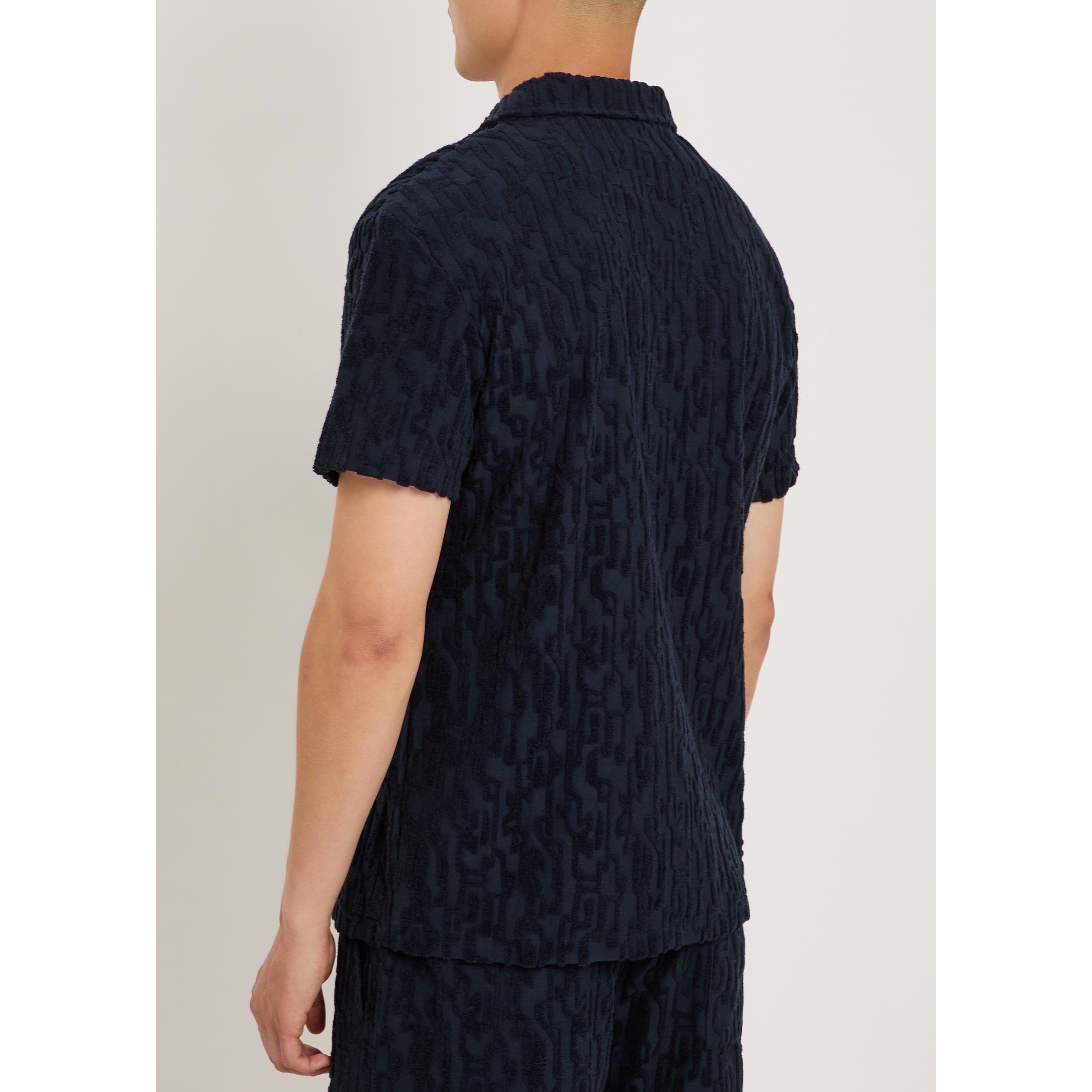 NAVY - Raith - Men's Fausto Patterned Camp Collar Short-Sleeve Cotton Shirt - 3