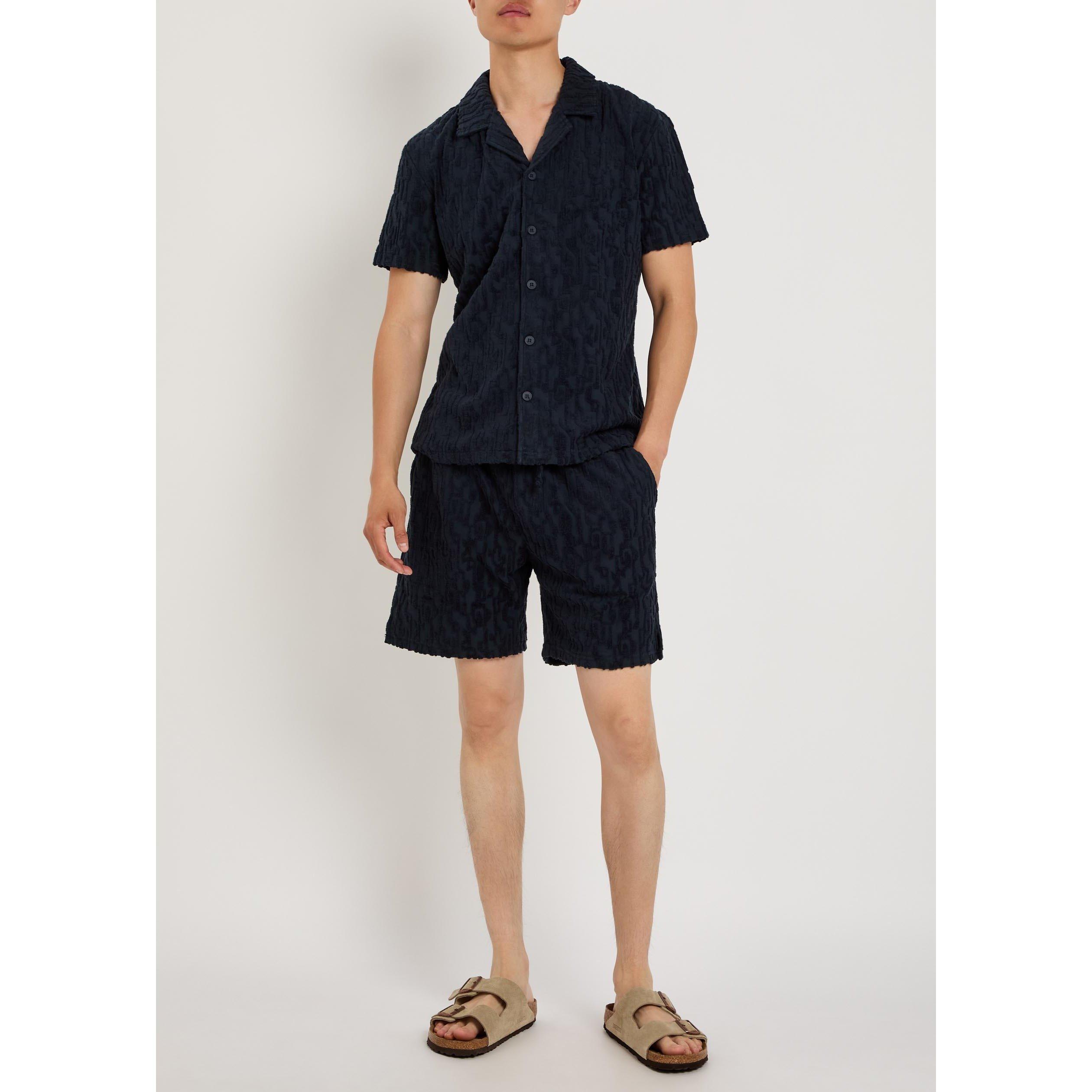NAVY - Raith - Men's Fausto Patterned Camp Collar Short-Sleeve Cotton Shirt - 5
