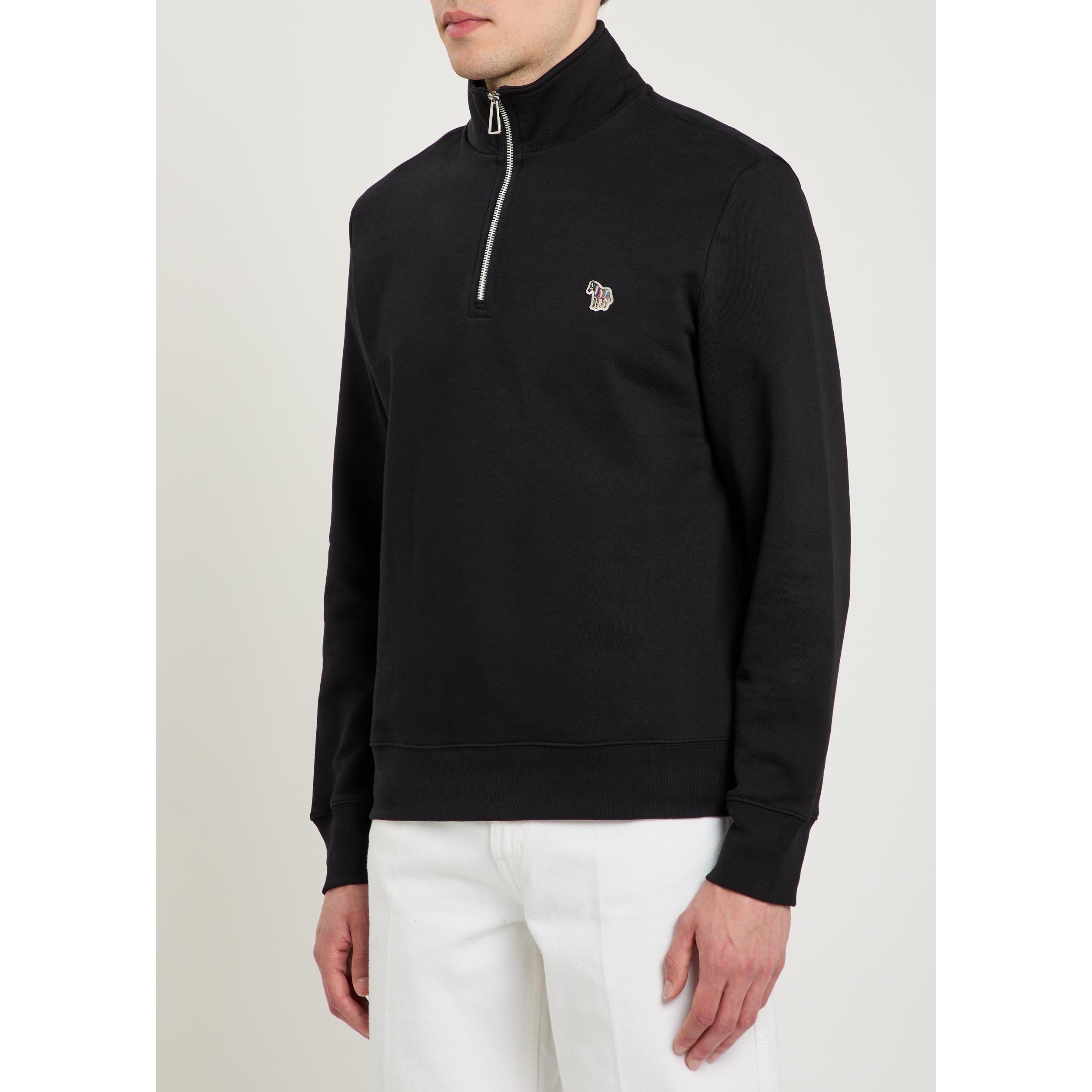 BLACK - PS Paul Smith - Men's Zebra Logo 1/4 Zip Cotton Fleece Top - 2