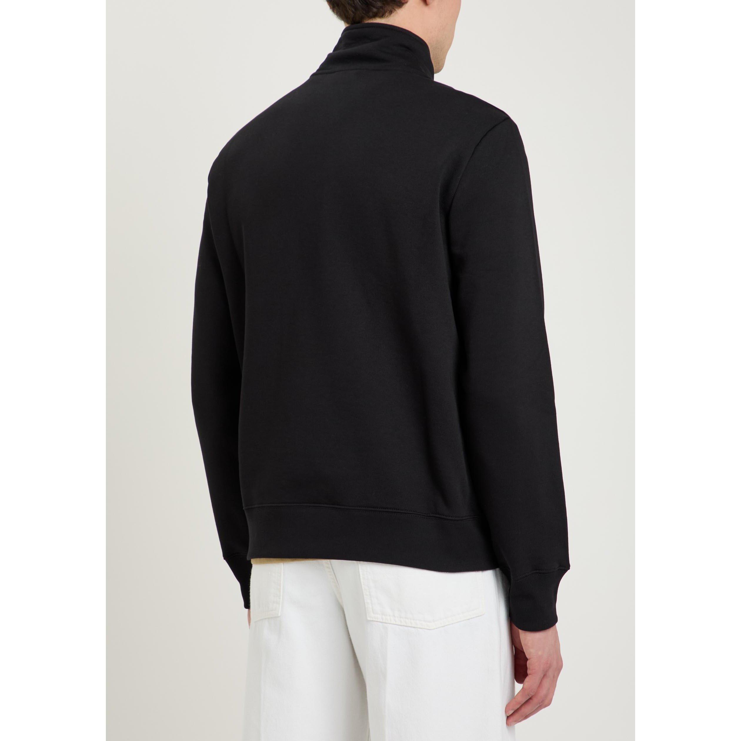 BLACK - PS Paul Smith - Men's Zebra Logo 1/4 Zip Cotton Fleece Top - 3