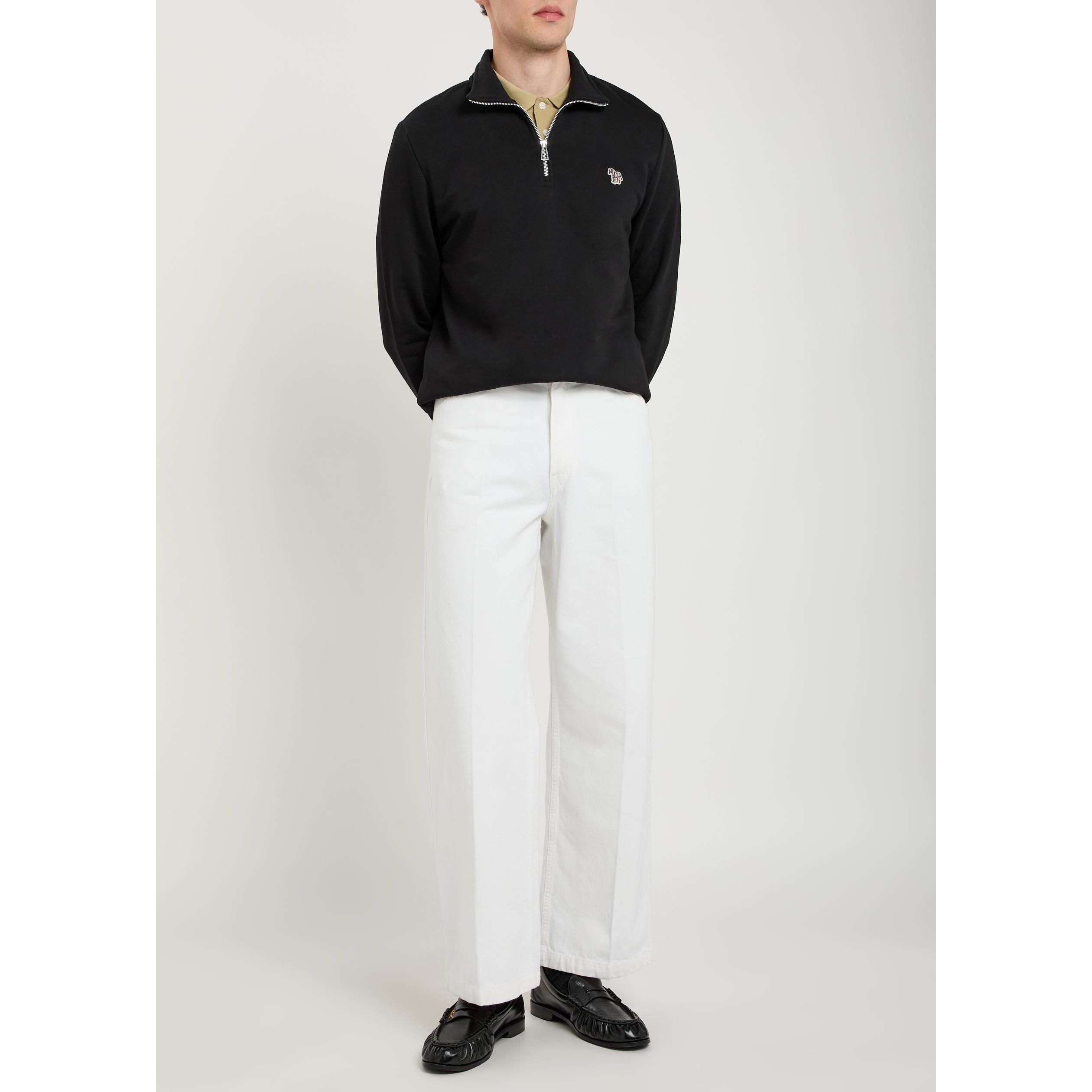 BLACK - PS Paul Smith - Men's Zebra Logo 1/4 Zip Cotton Fleece Top - 5