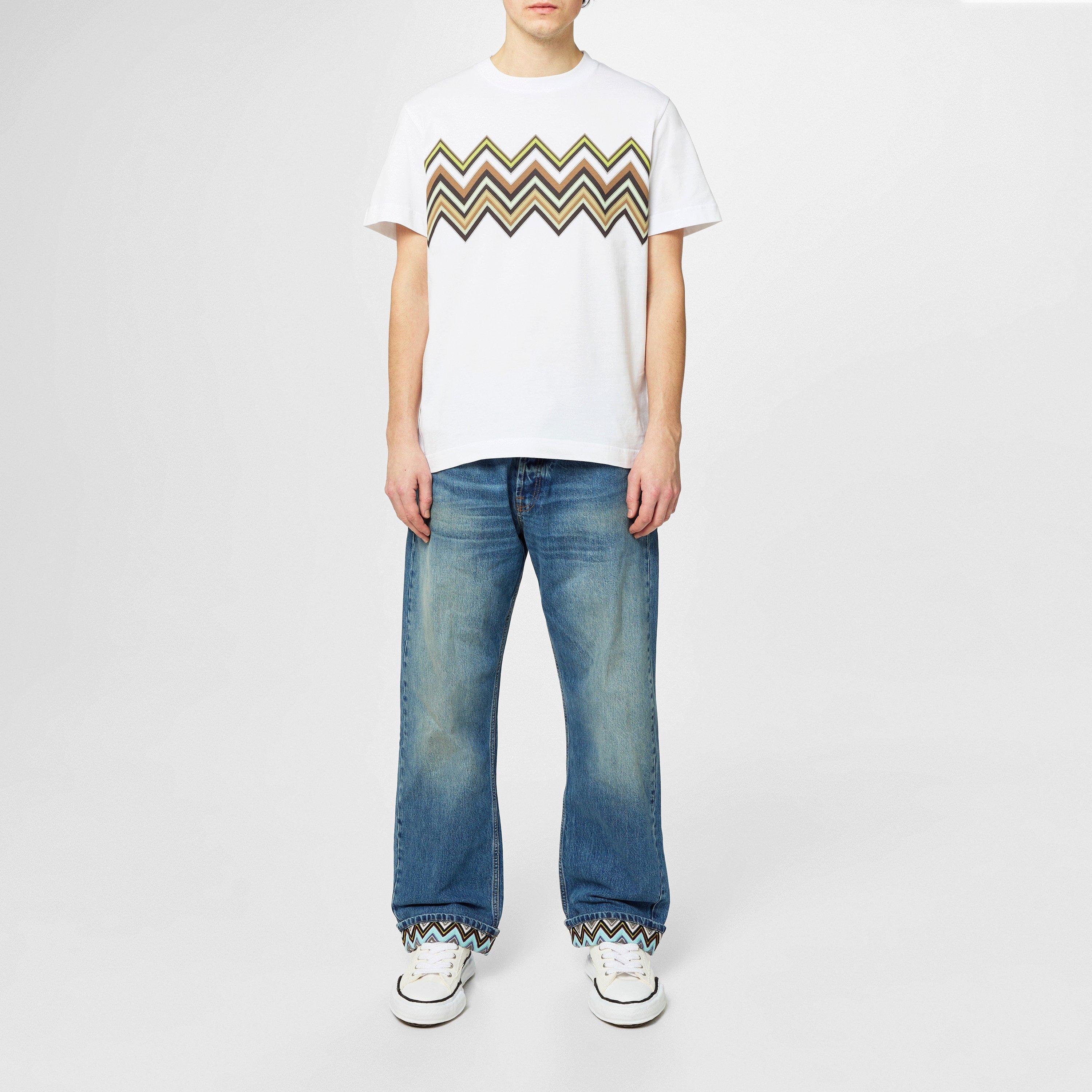 WHT LIM KHK - Missoni - Zigzag Print Cotton T-Shirt - 6