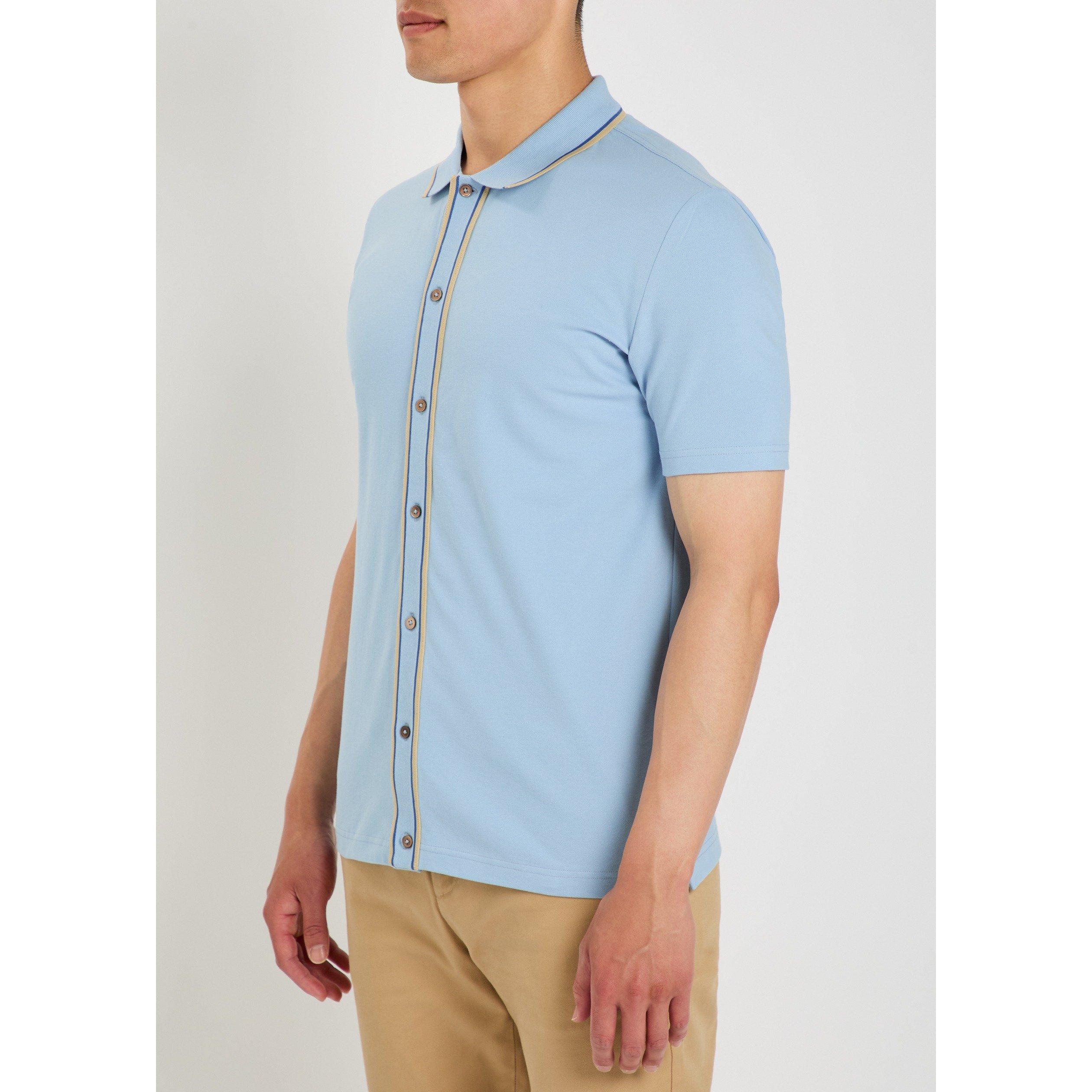 BLUE - PS Paul Smith - Men's Short-Sleeve Knit Slim-Fit Shirt - 2