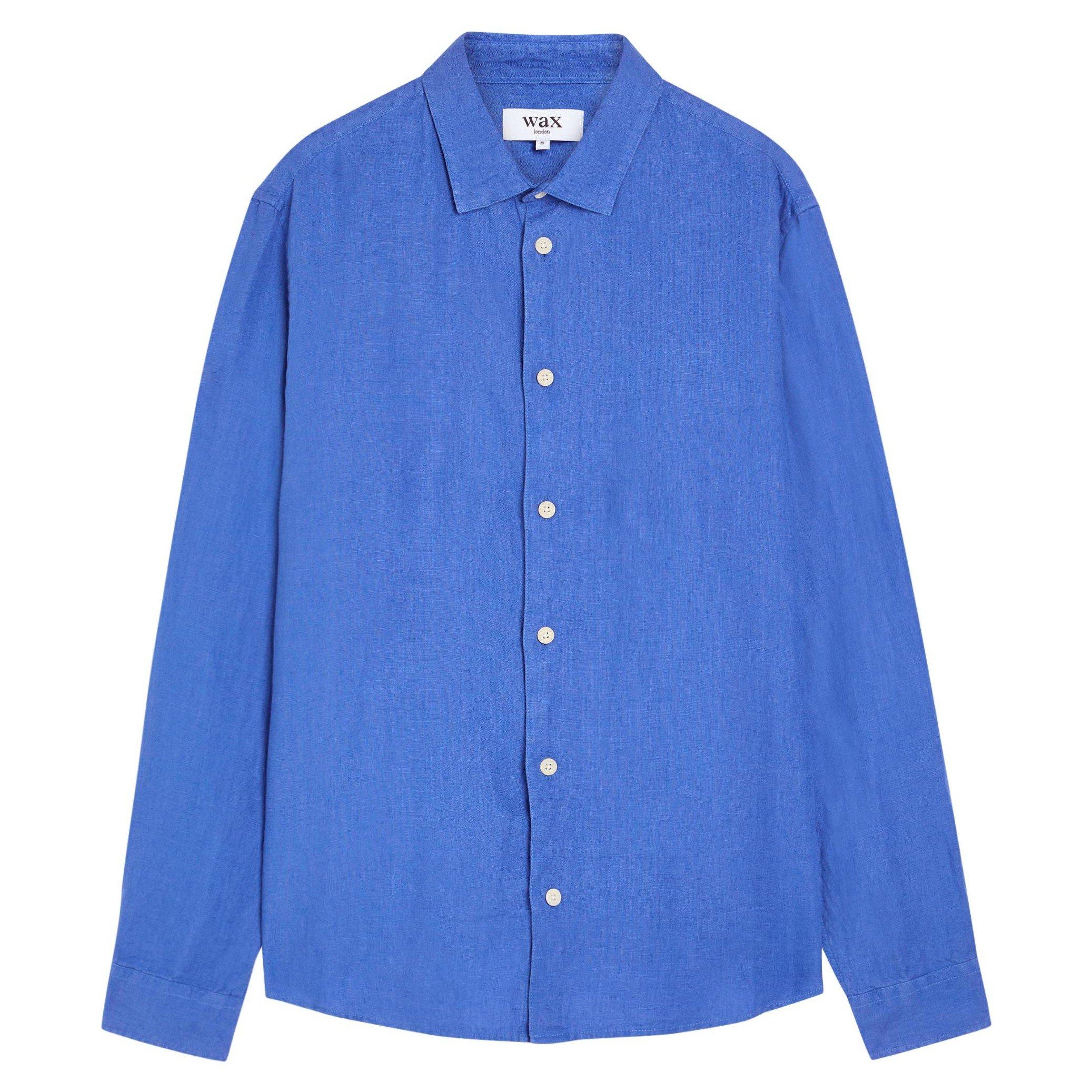BLUE - Wax London - Men's Dartford Linen Long-Sleeve Plain Shirt - 1