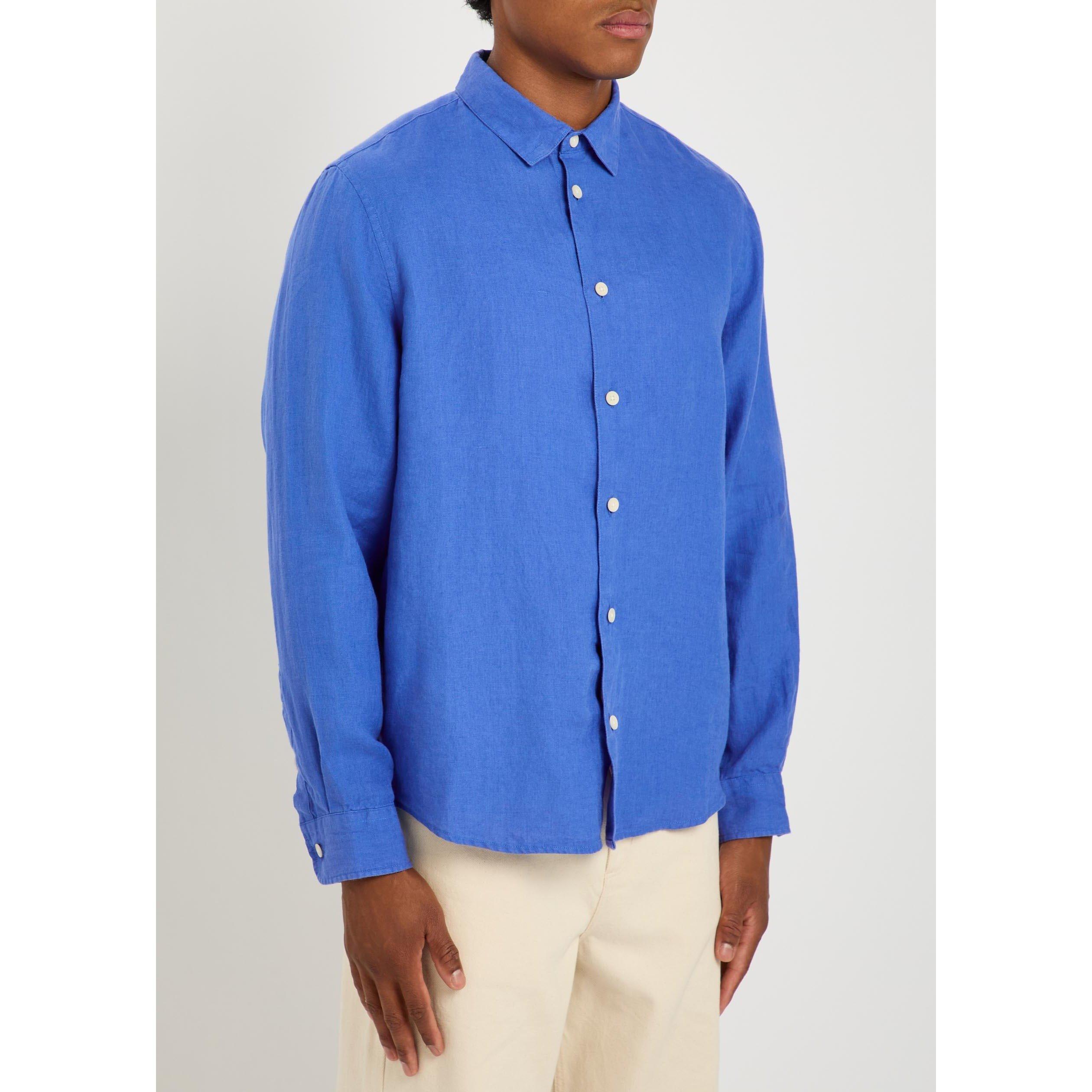 BLUE - Wax London - Men's Dartford Linen Long-Sleeve Plain Shirt - 2