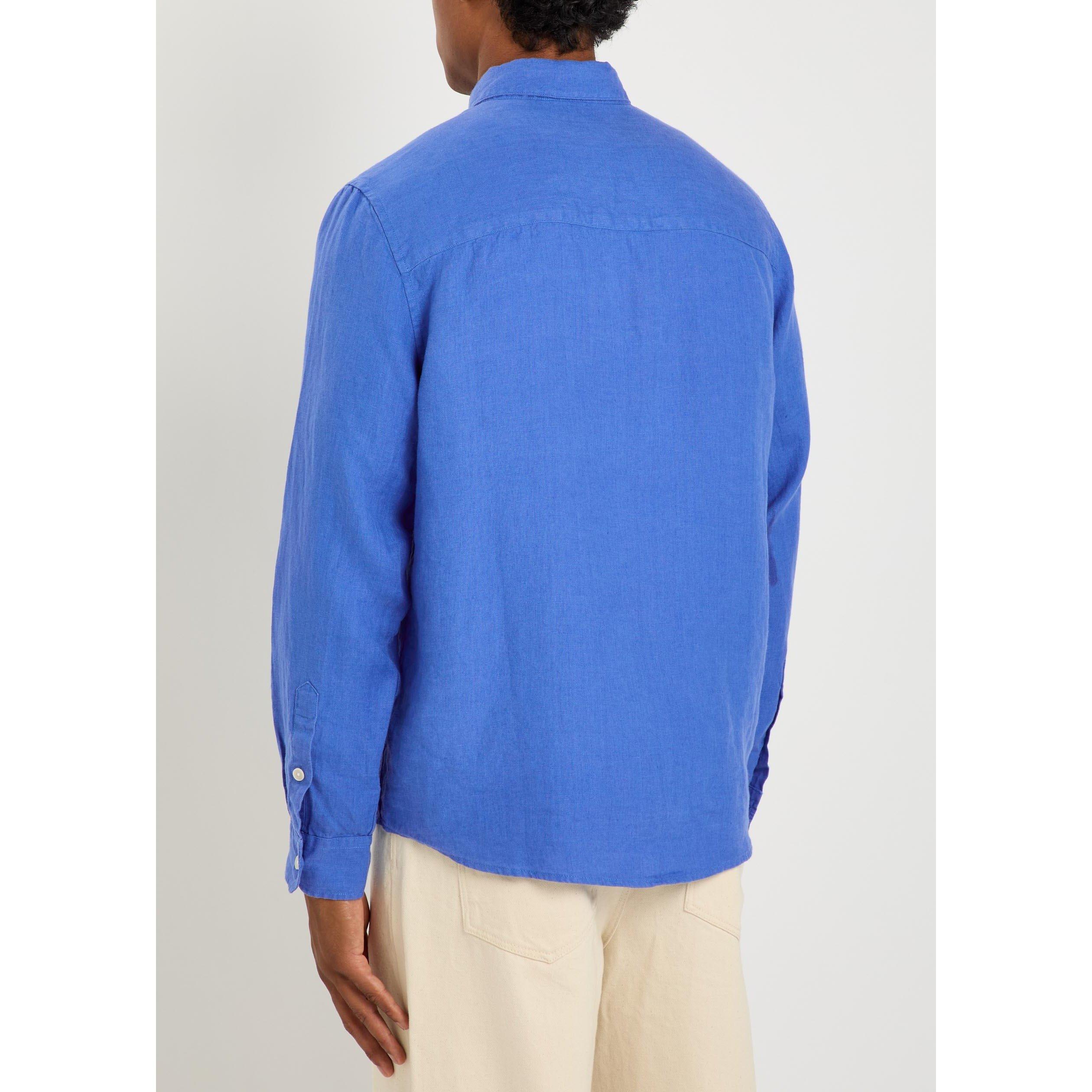 BLUE - Wax London - Men's Dartford Linen Long-Sleeve Plain Shirt - 3