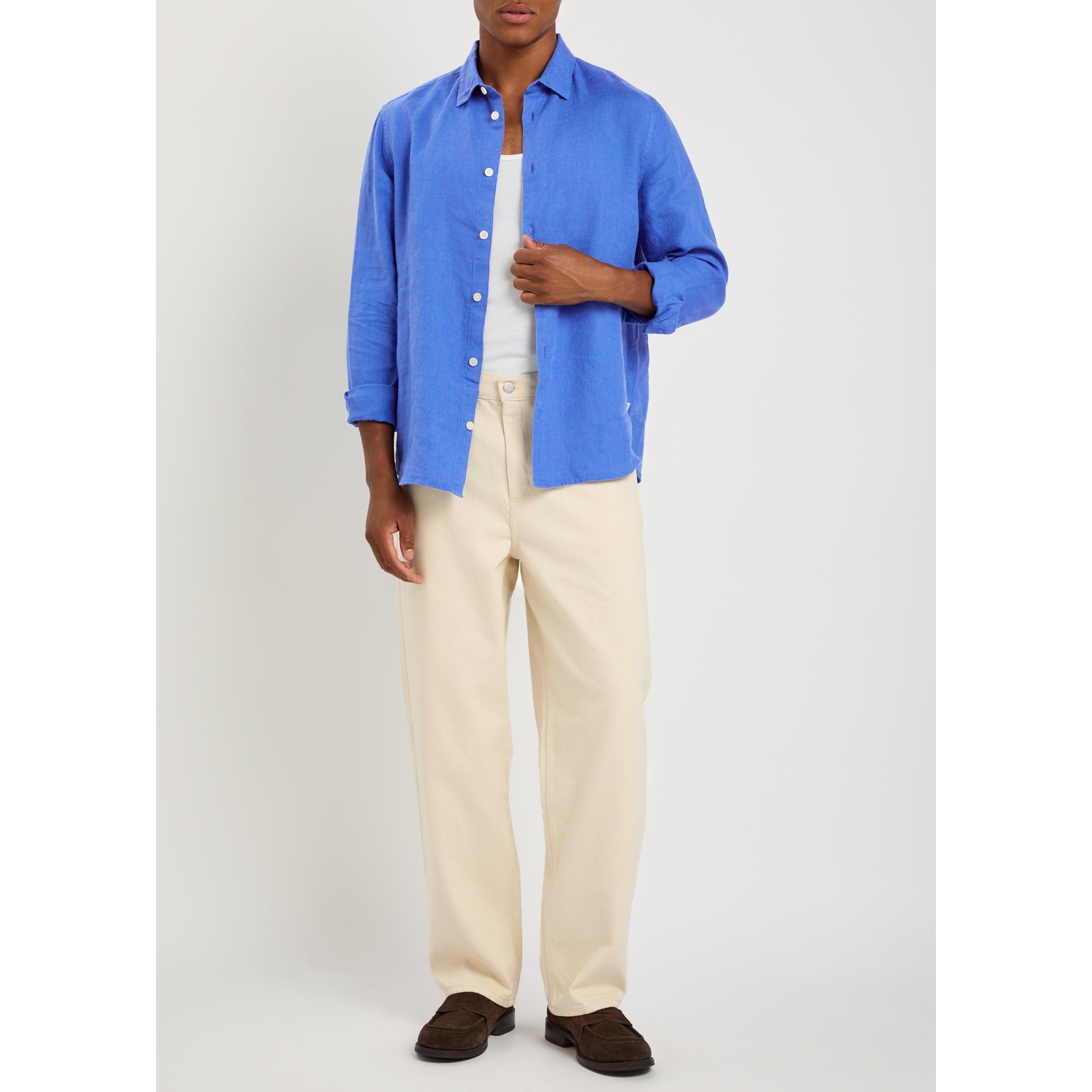 BLUE - Wax London - Men's Dartford Linen Long-Sleeve Plain Shirt - 5