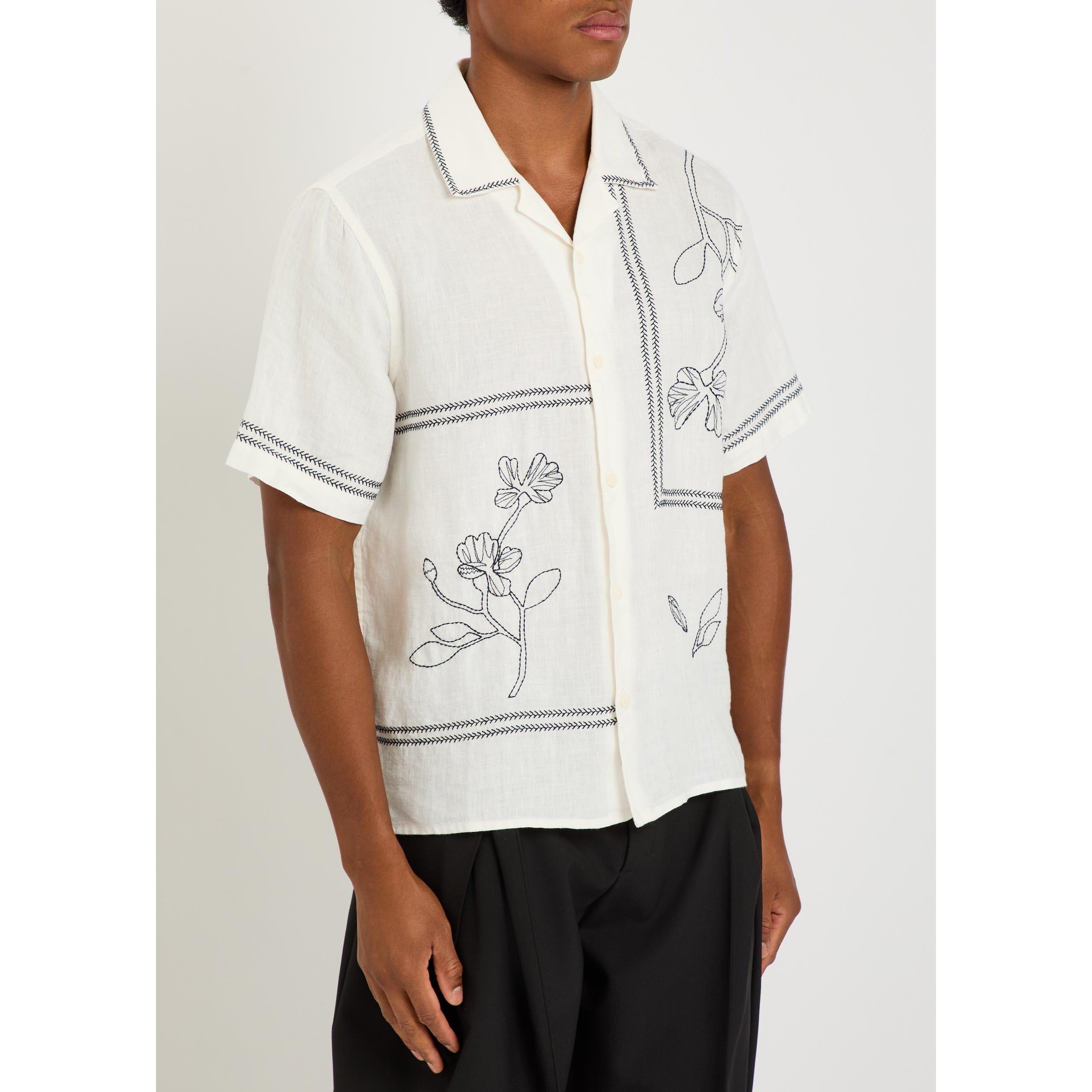 WHITE AND OTHER - Wax London - Men's Didcot Floral Linen Short-Sleeve Shirt - 2