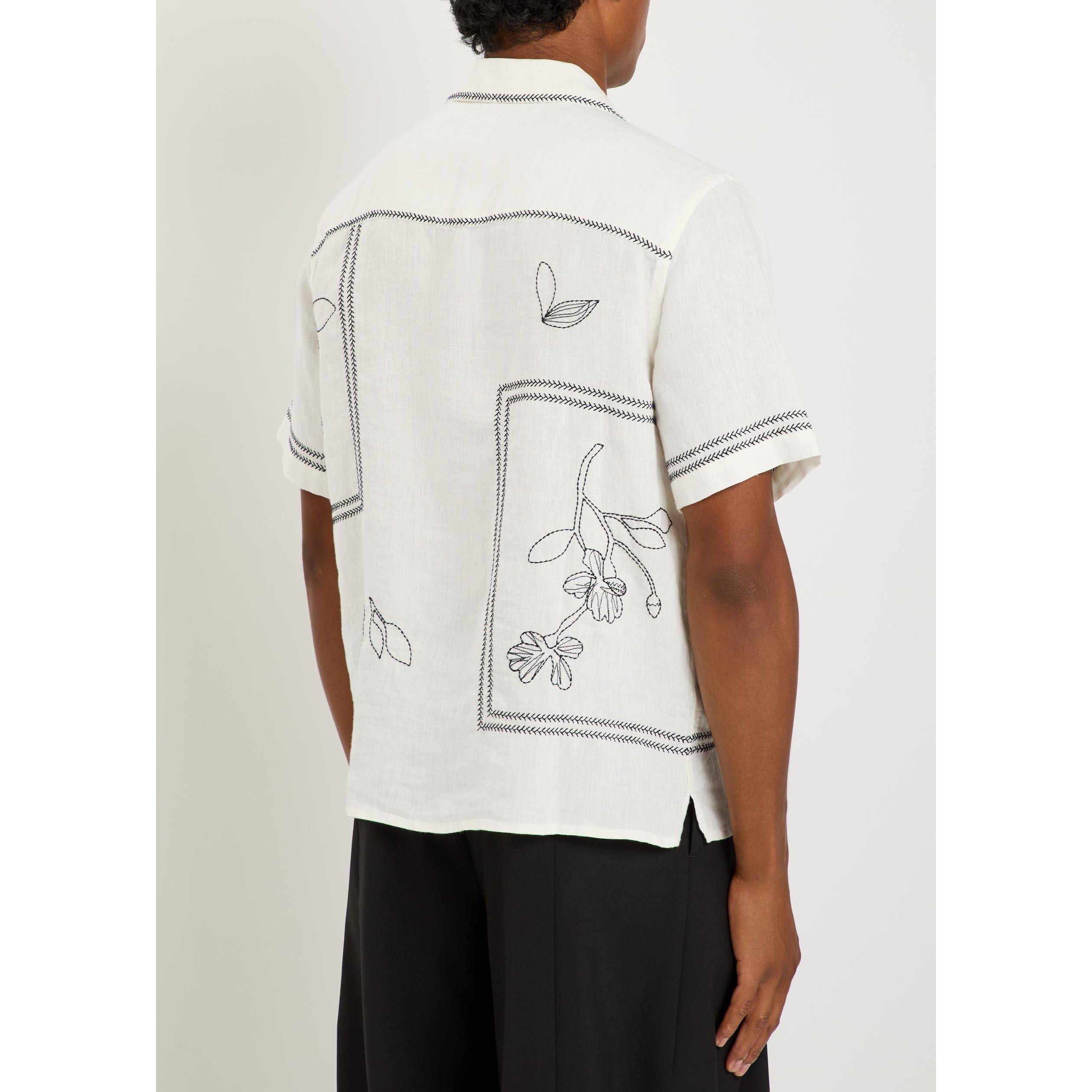 WHITE AND OTHER - Wax London - Men's Didcot Floral Linen Short-Sleeve Shirt - 3