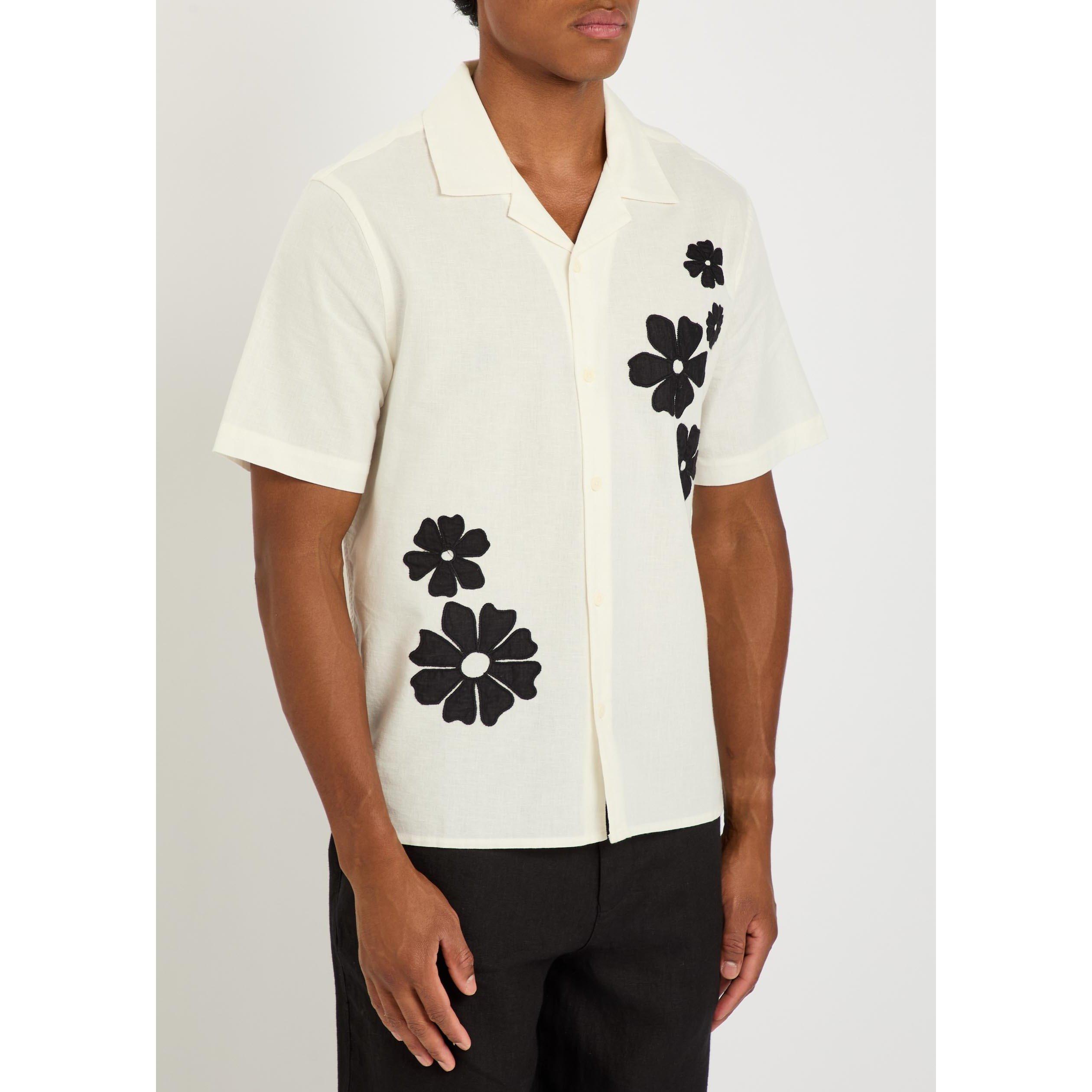 WHITE AND OTHER - Wax London - Men's Didcot Floral Cotton-Linen Short-Sleeve Shirt - 2
