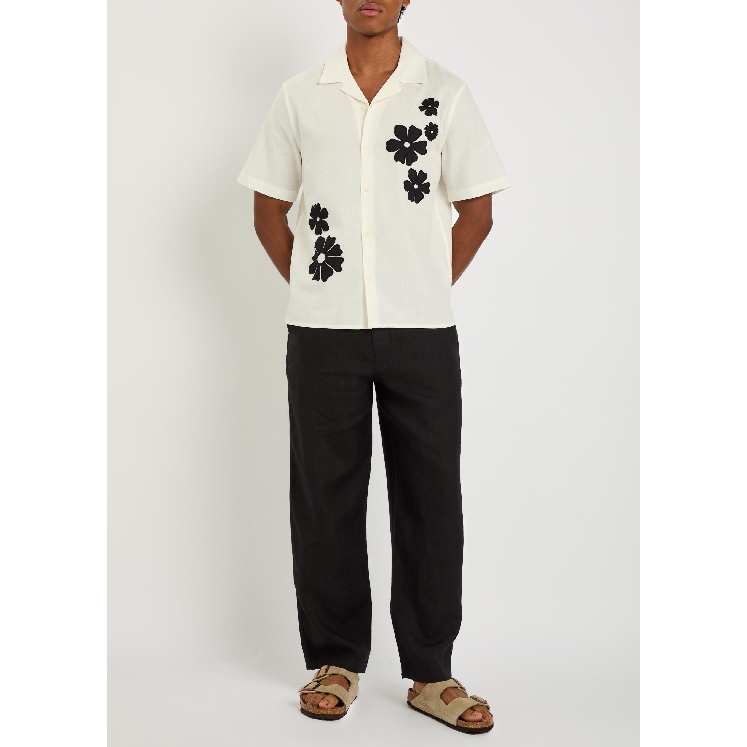 WHITE AND OTHER - Wax London - Men's Didcot Floral Cotton-Linen Short-Sleeve Shirt - 5