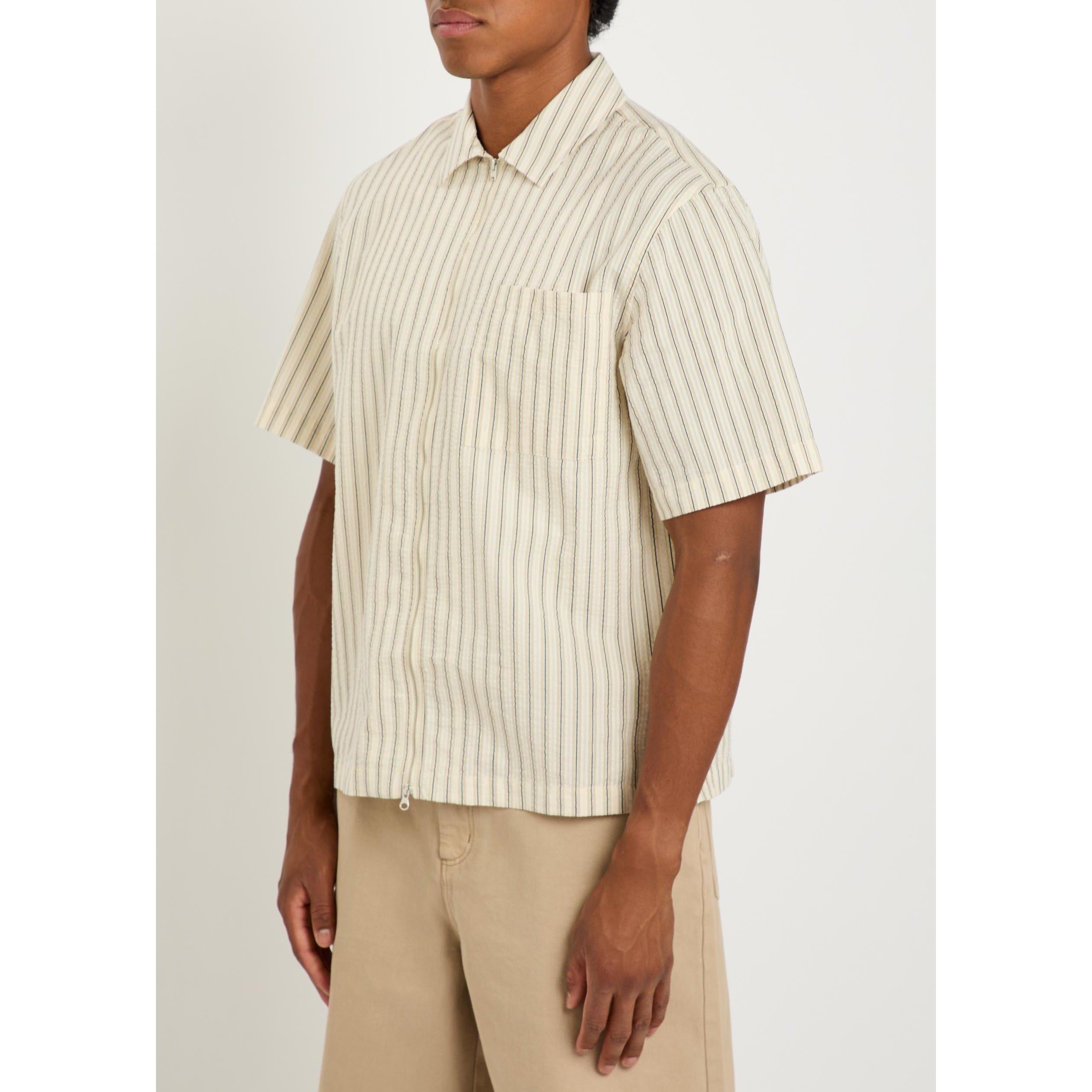 BEIGE AND OTHER - Wax London - Men's Sears Striped Zip-Through Short-Sleeve Shirt - 2