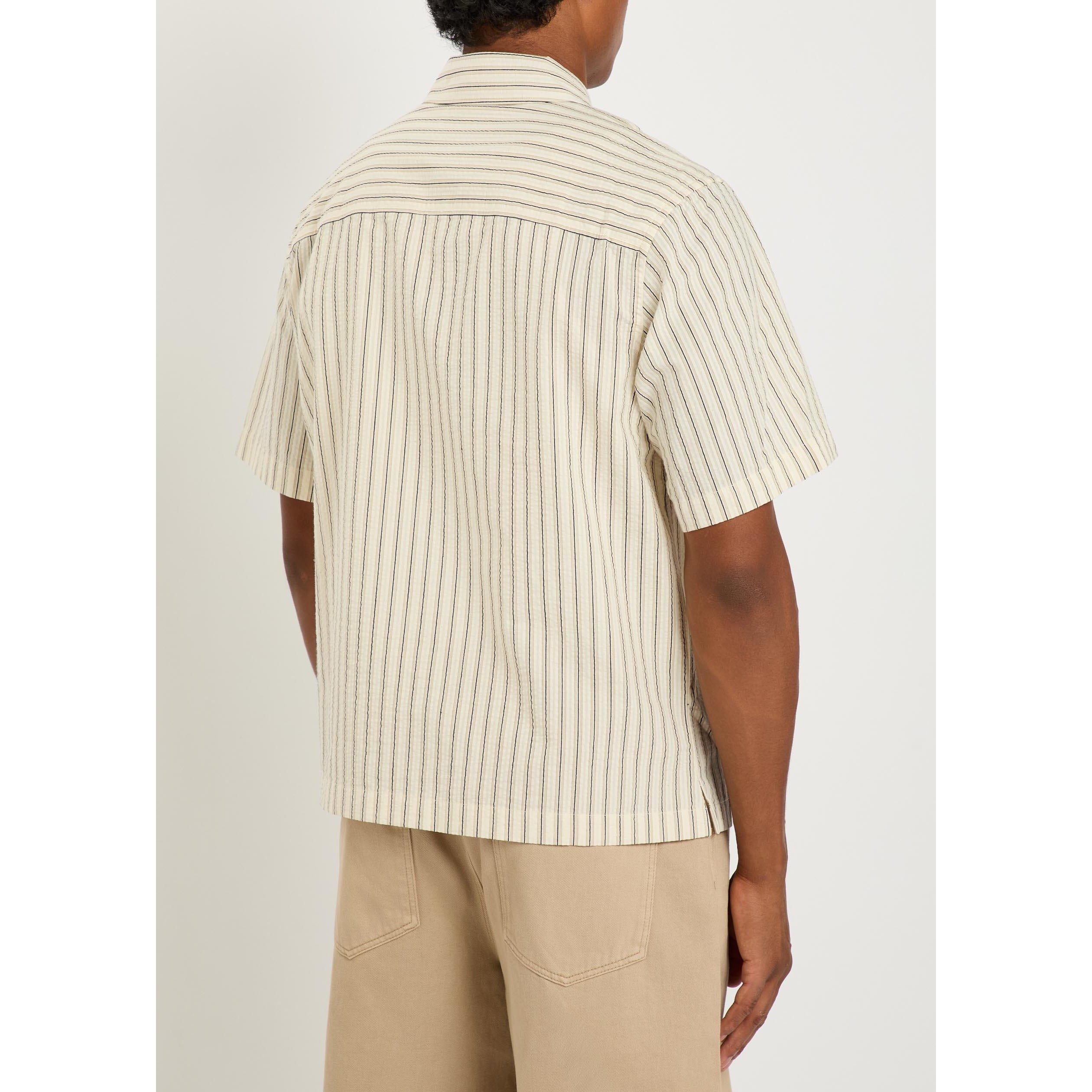 BEIGE AND OTHER - Wax London - Men's Sears Striped Zip-Through Short-Sleeve Shirt - 3