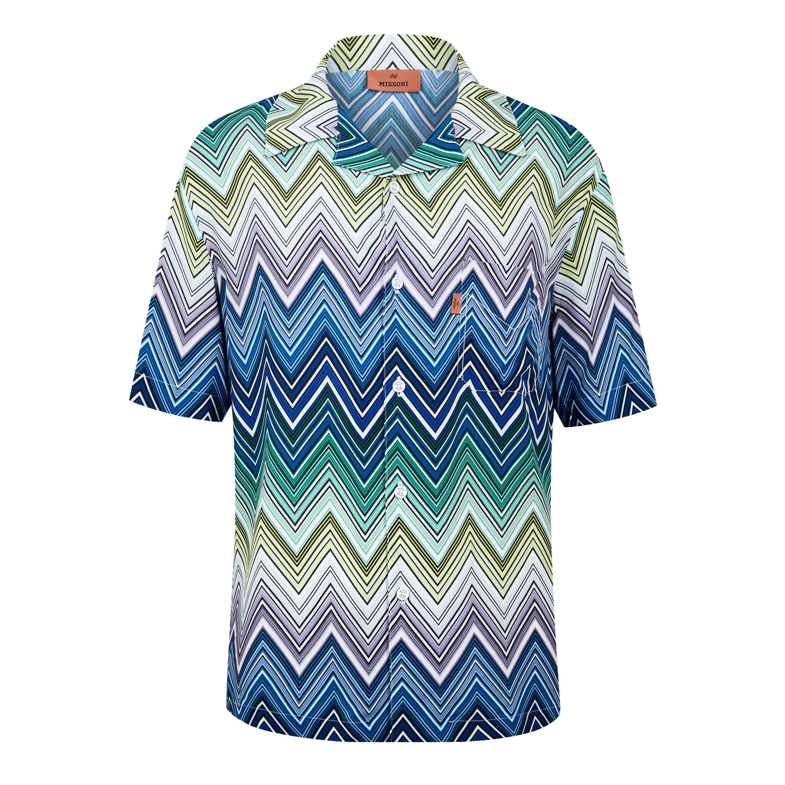 【イタリア製/極上】MISSONI UOMO リネン 半袖シャツ ロイヤルブルー Missoni Zigzag Short-Sleeved Shirt | Cruise Fashion