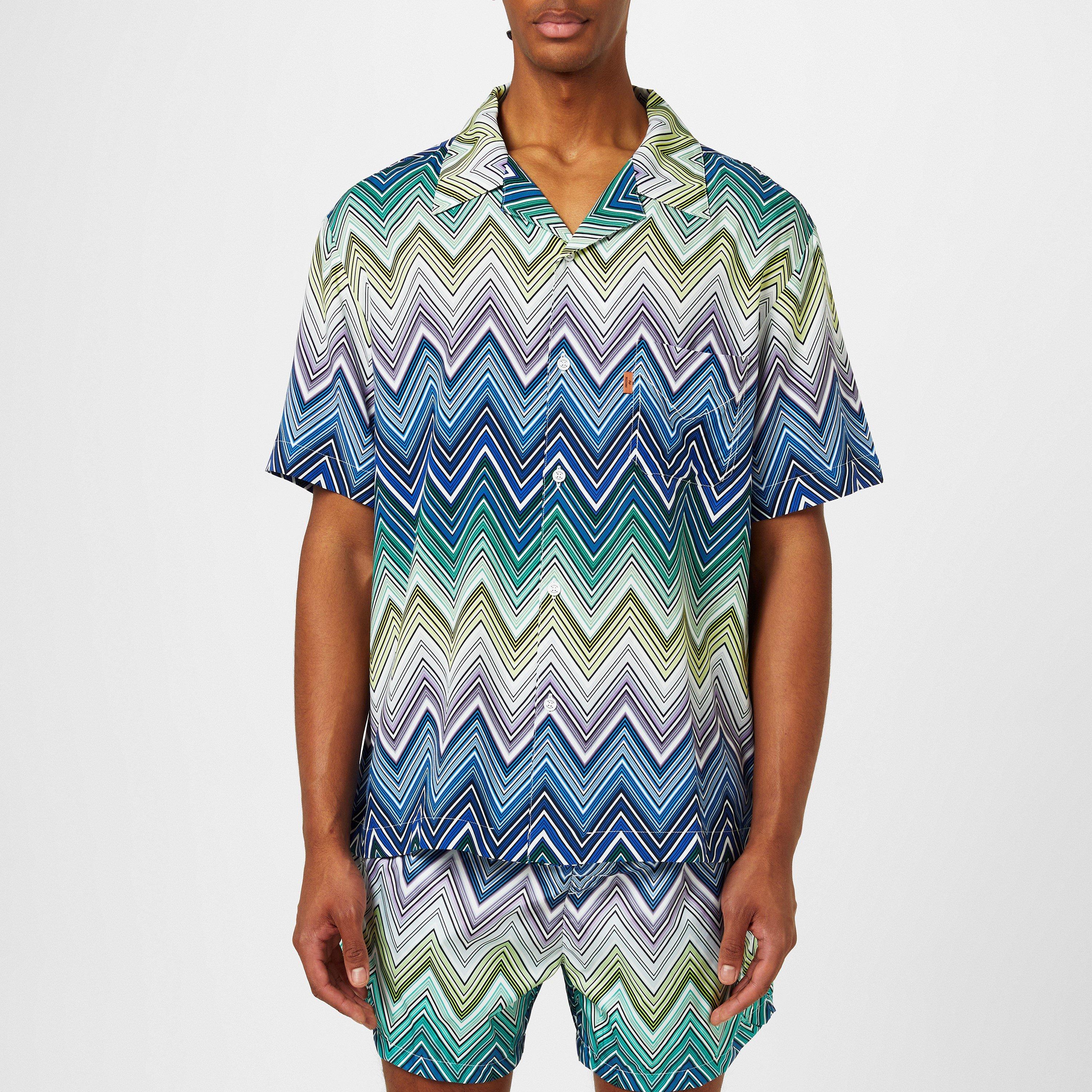 BLU LIM WHT - Missoni - Zigzag Short-Sleeved Shirt - 3