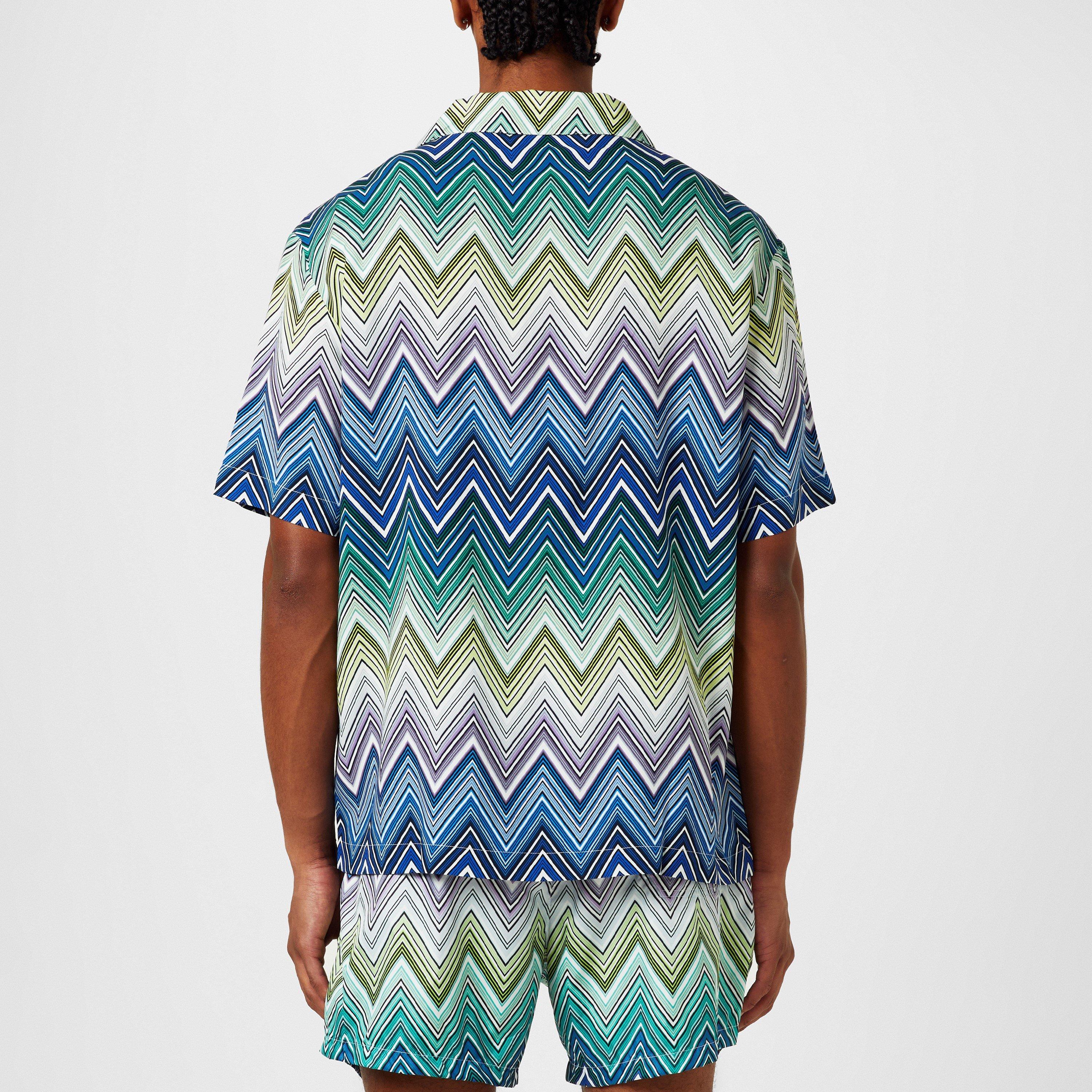 BLU LIM WHT - Missoni - Zigzag Short-Sleeved Shirt - 4