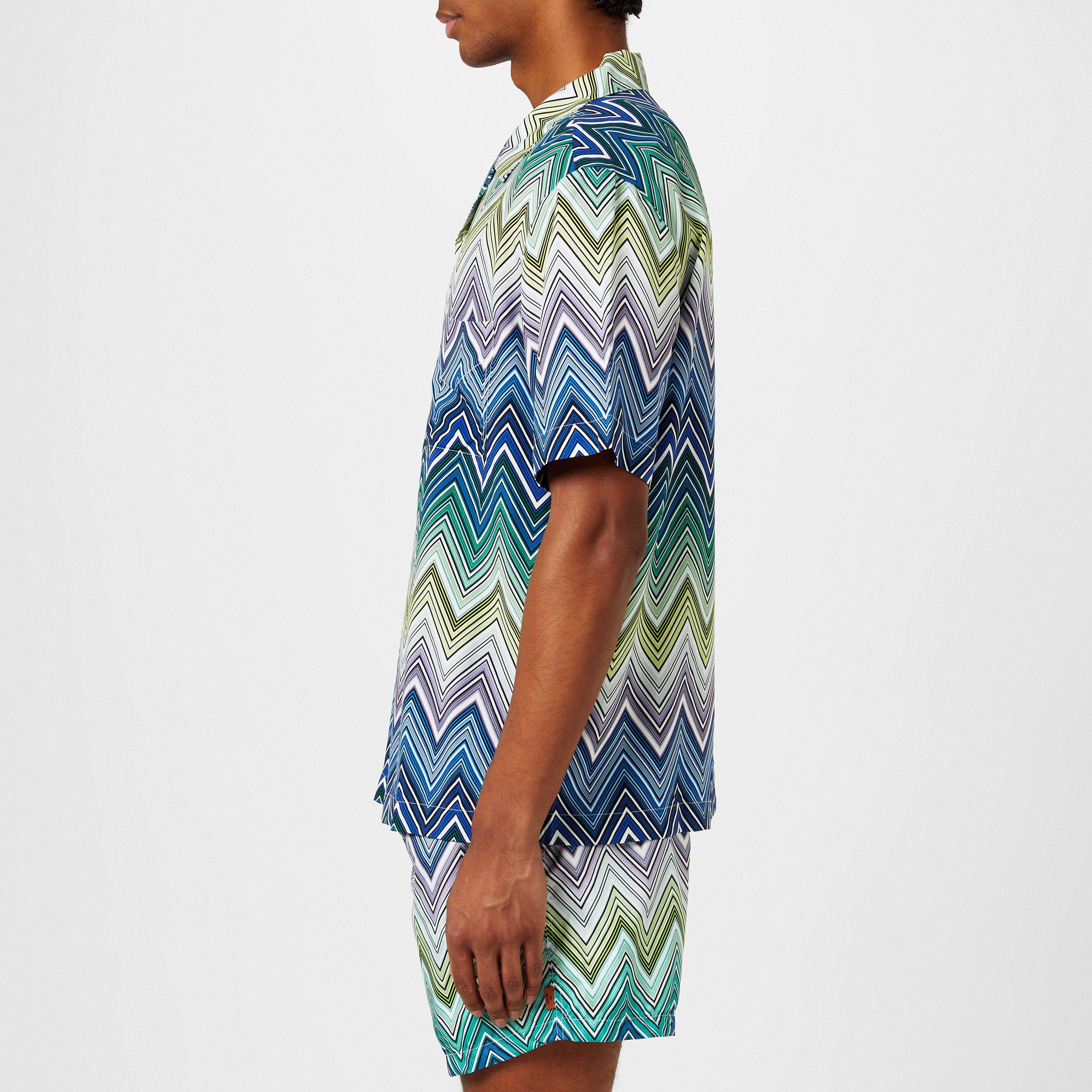 BLU LIM WHT - Missoni - Zigzag Short-Sleeved Shirt - 5