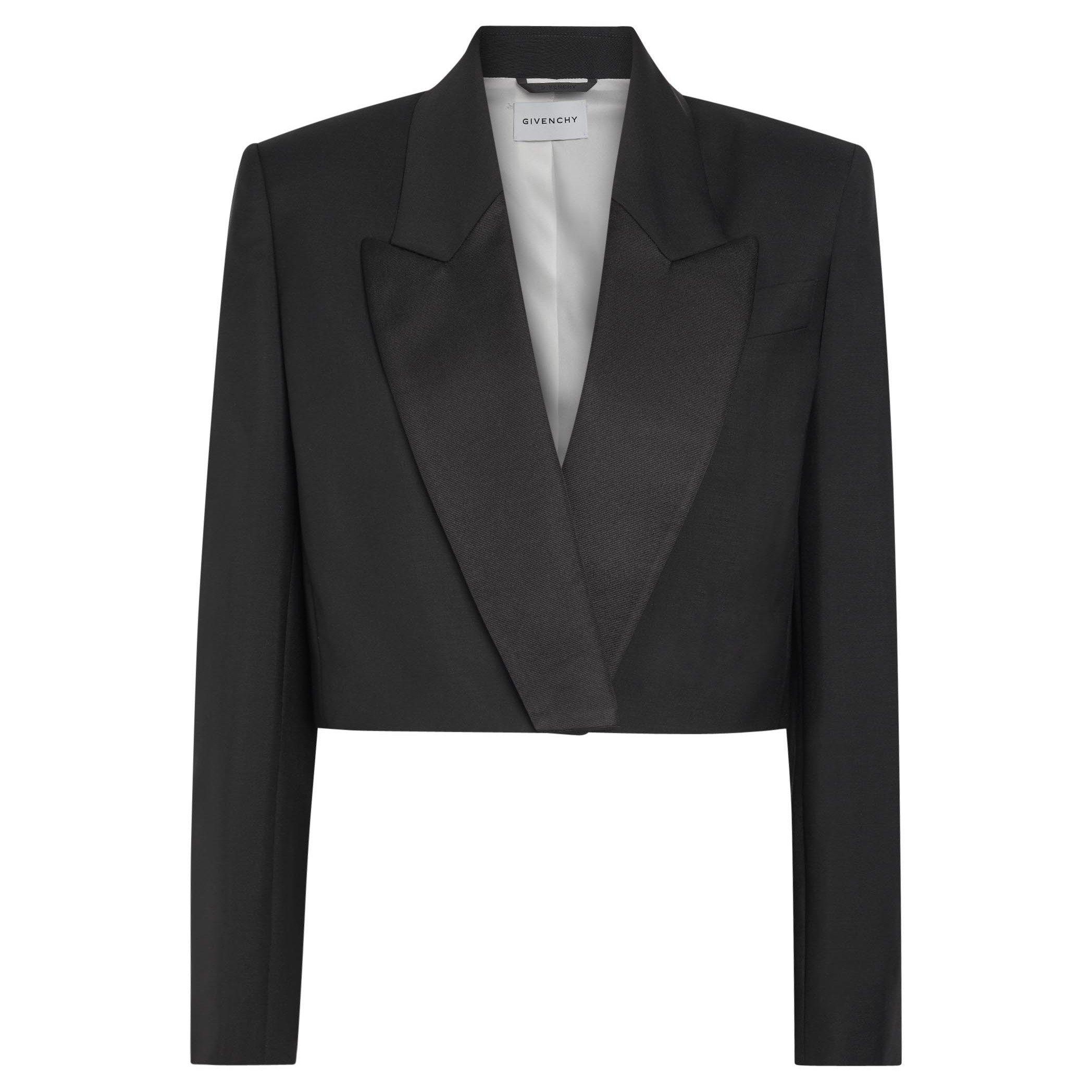 BLACK - GIVENCHY - Women's Cropped Tailoring Wool Oversized Blazer - 1