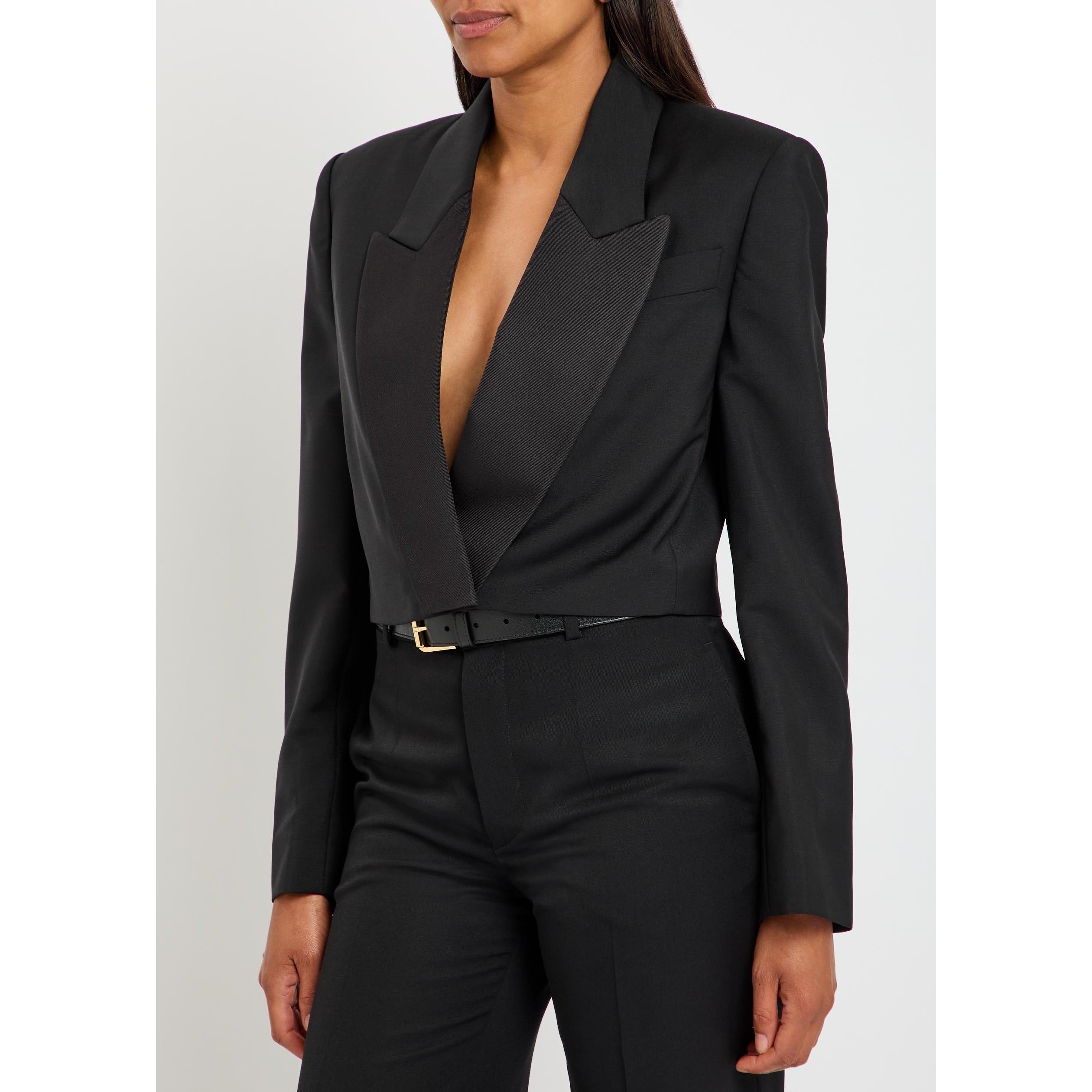 BLACK - GIVENCHY - Women's Cropped Tailoring Wool Oversized Blazer - 2