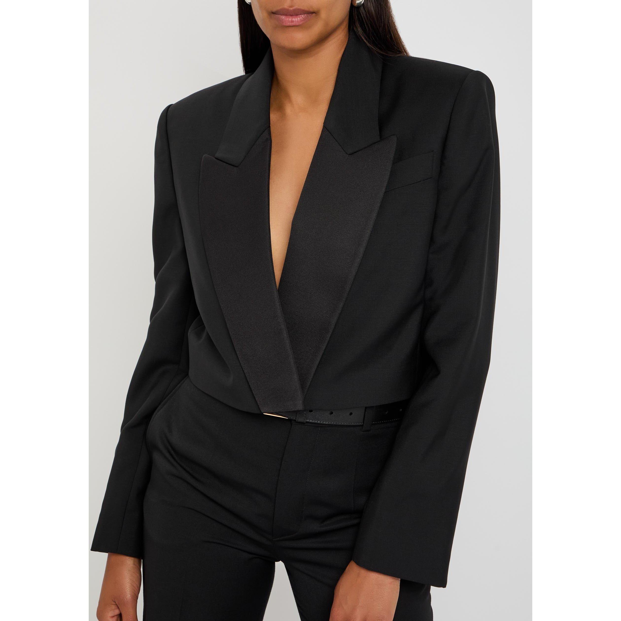 BLACK - GIVENCHY - Women's Cropped Tailoring Wool Oversized Blazer - 4
