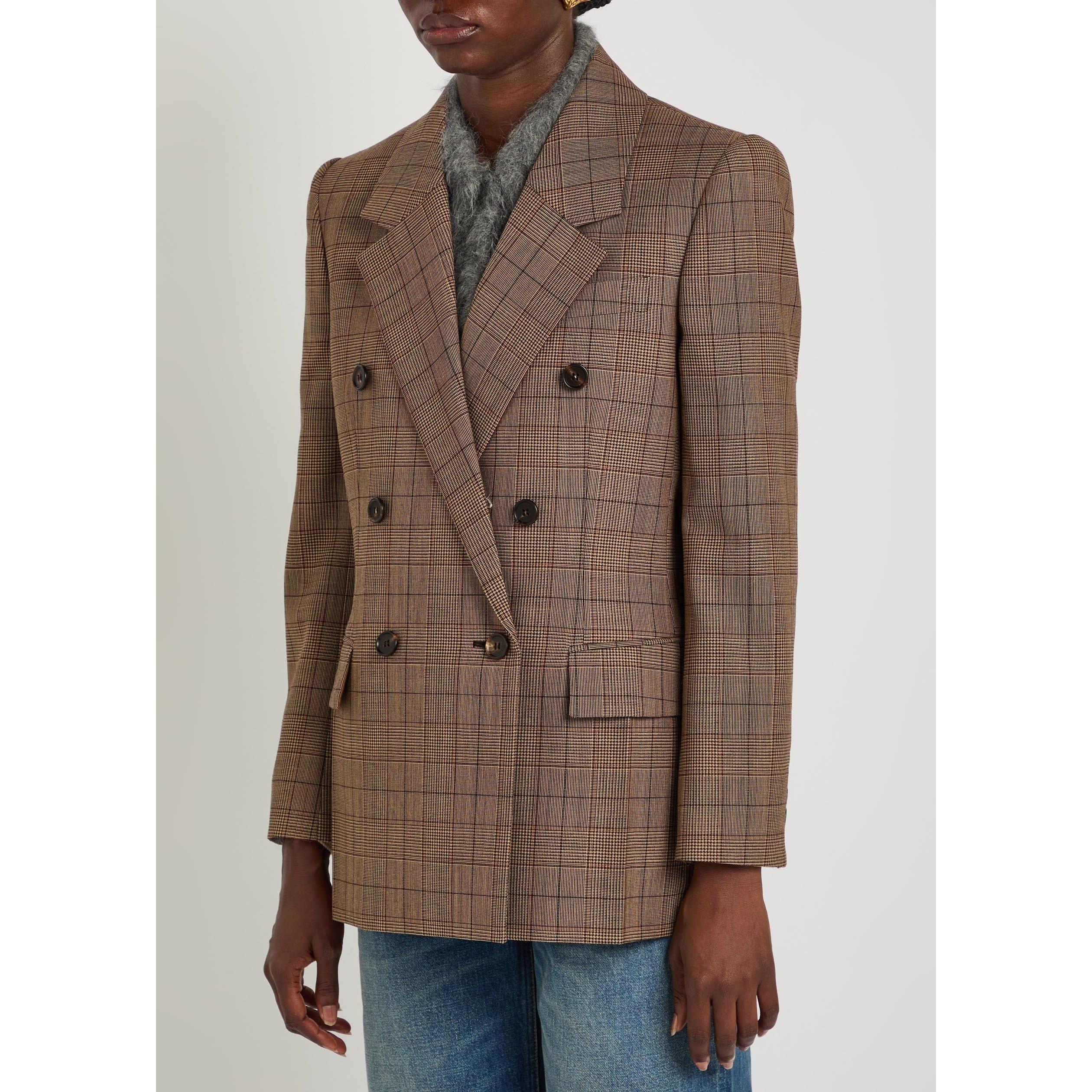 BROWN AND OTHER - Chloe - Women's Checked Wool Double-Breasted Blazer - 2