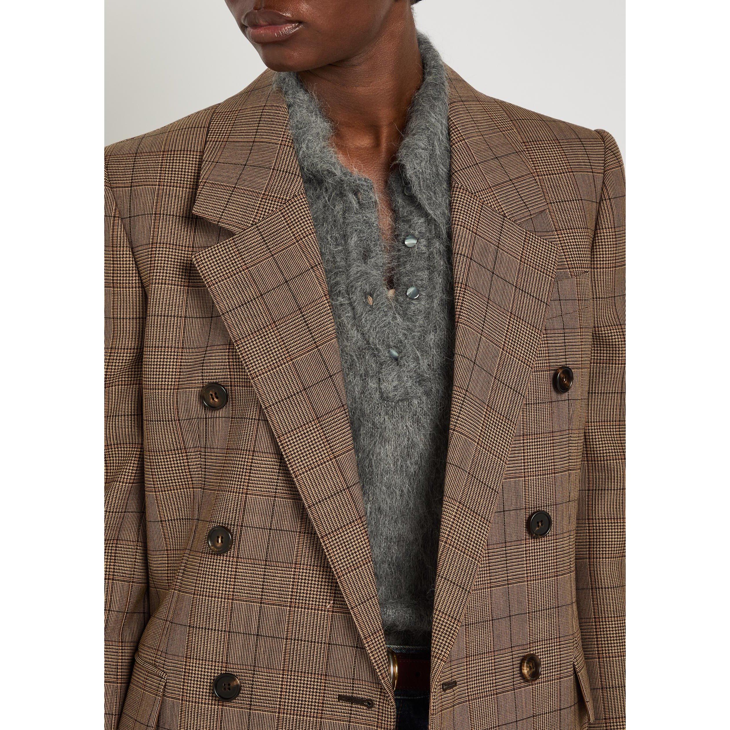 BROWN AND OTHER - Chloe - Women's Checked Wool Double-Breasted Blazer - 4