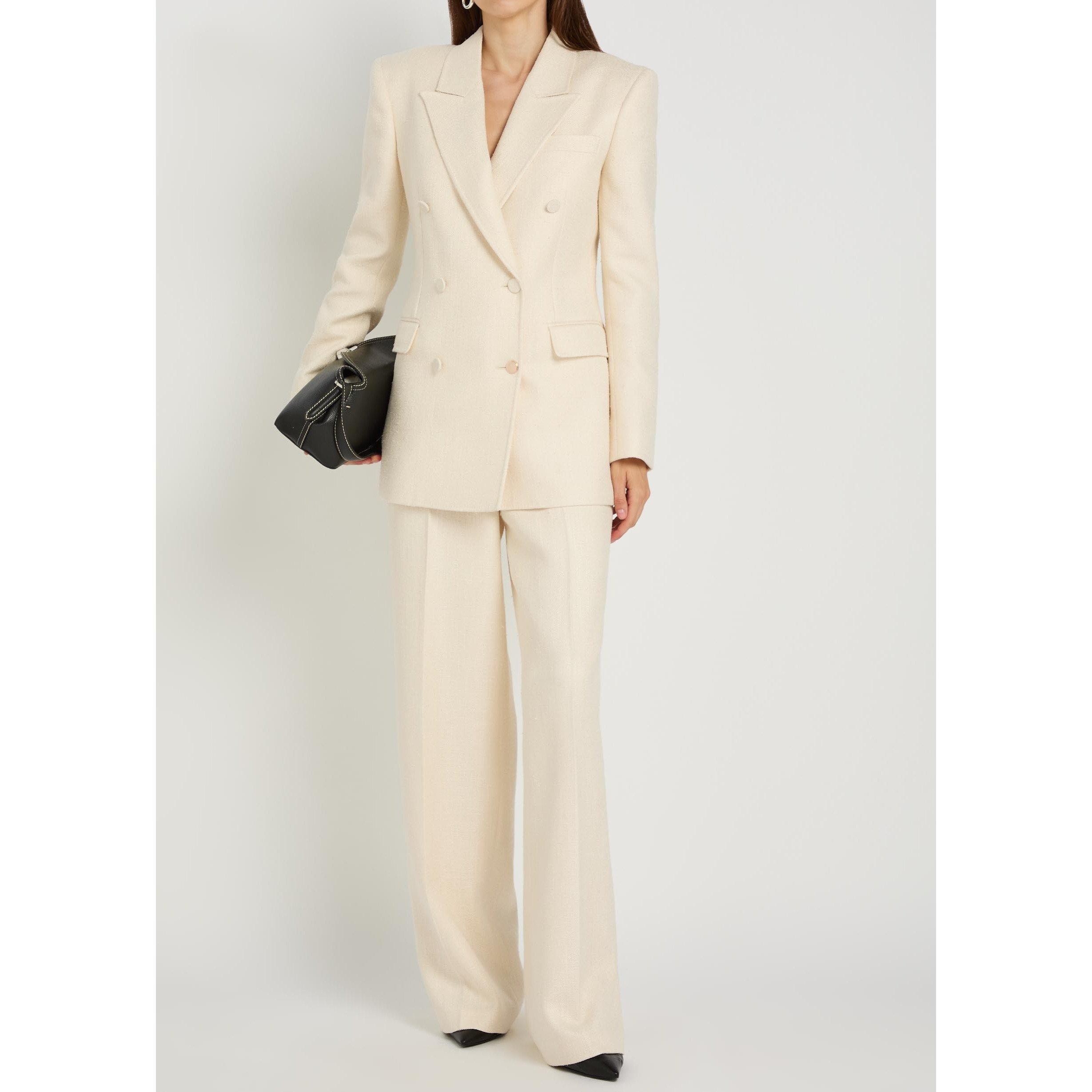 IVORY - Gabriela Hearst - Women's Gavin Silk Double-Breasted Slim-Fit Blazer - 5