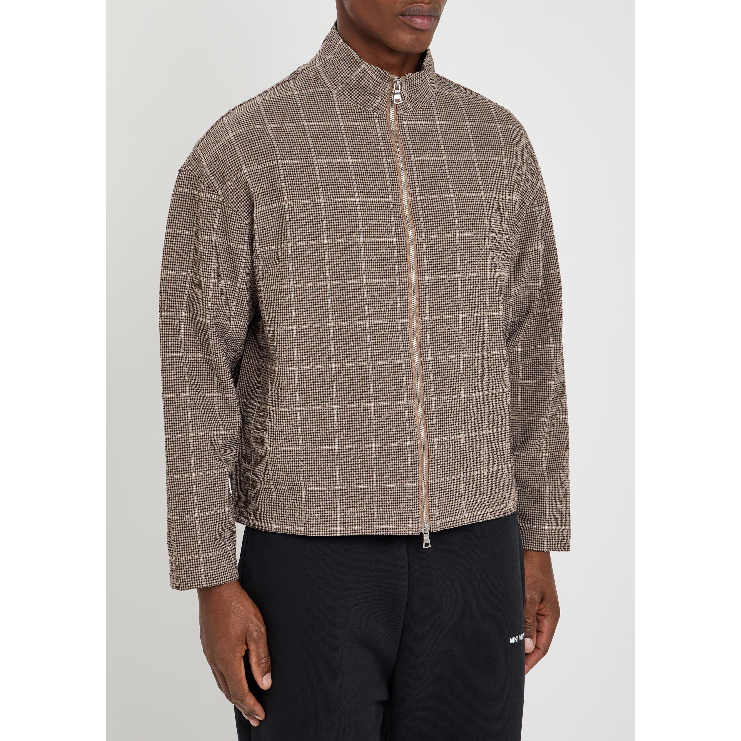 BROWN - MKI MIYUKI ZOKU - Men's Check Long-Sleeve Oversized-Fit Tracksuit Top - 2