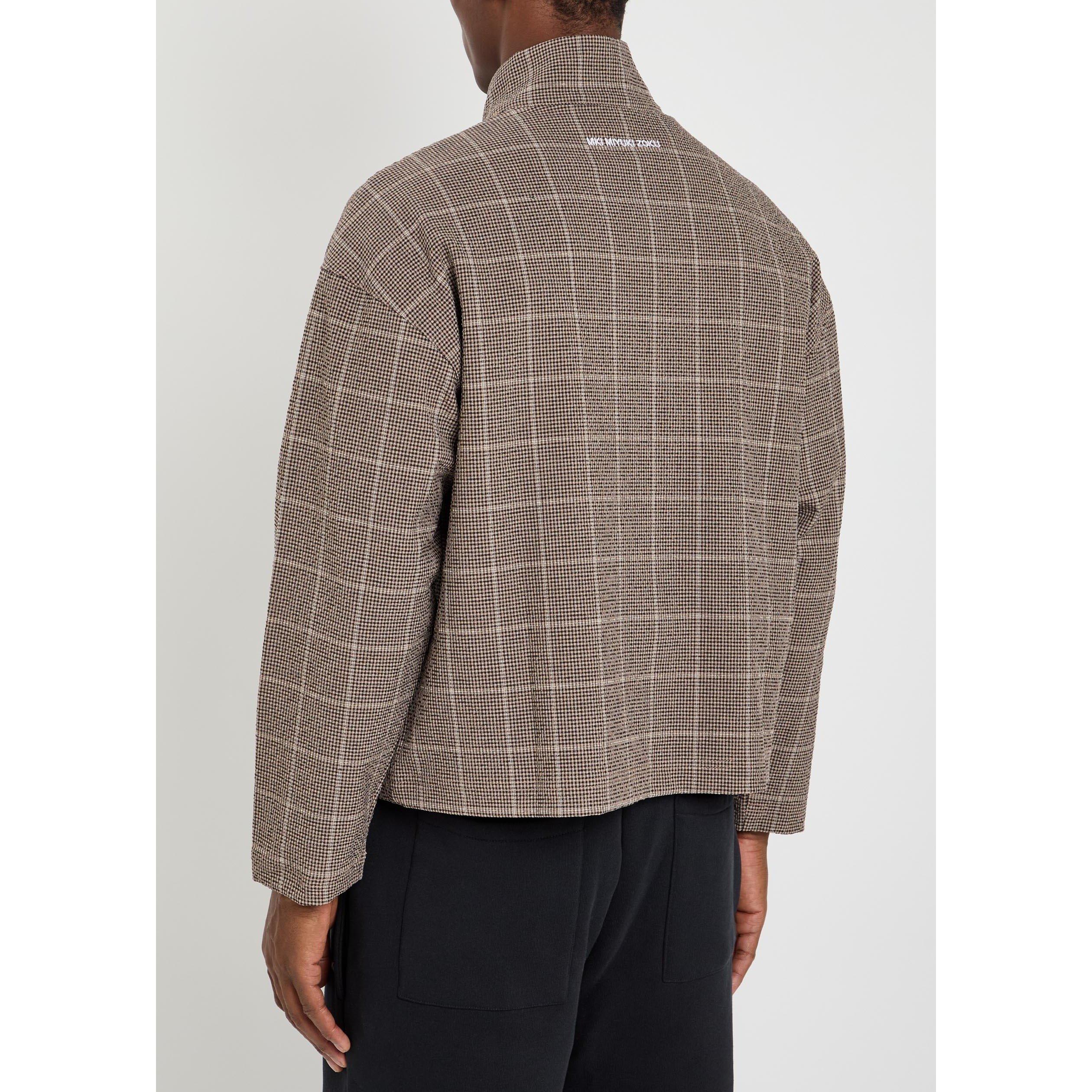 BROWN - MKI MIYUKI ZOKU - Men's Check Long-Sleeve Oversized-Fit Tracksuit Top - 3