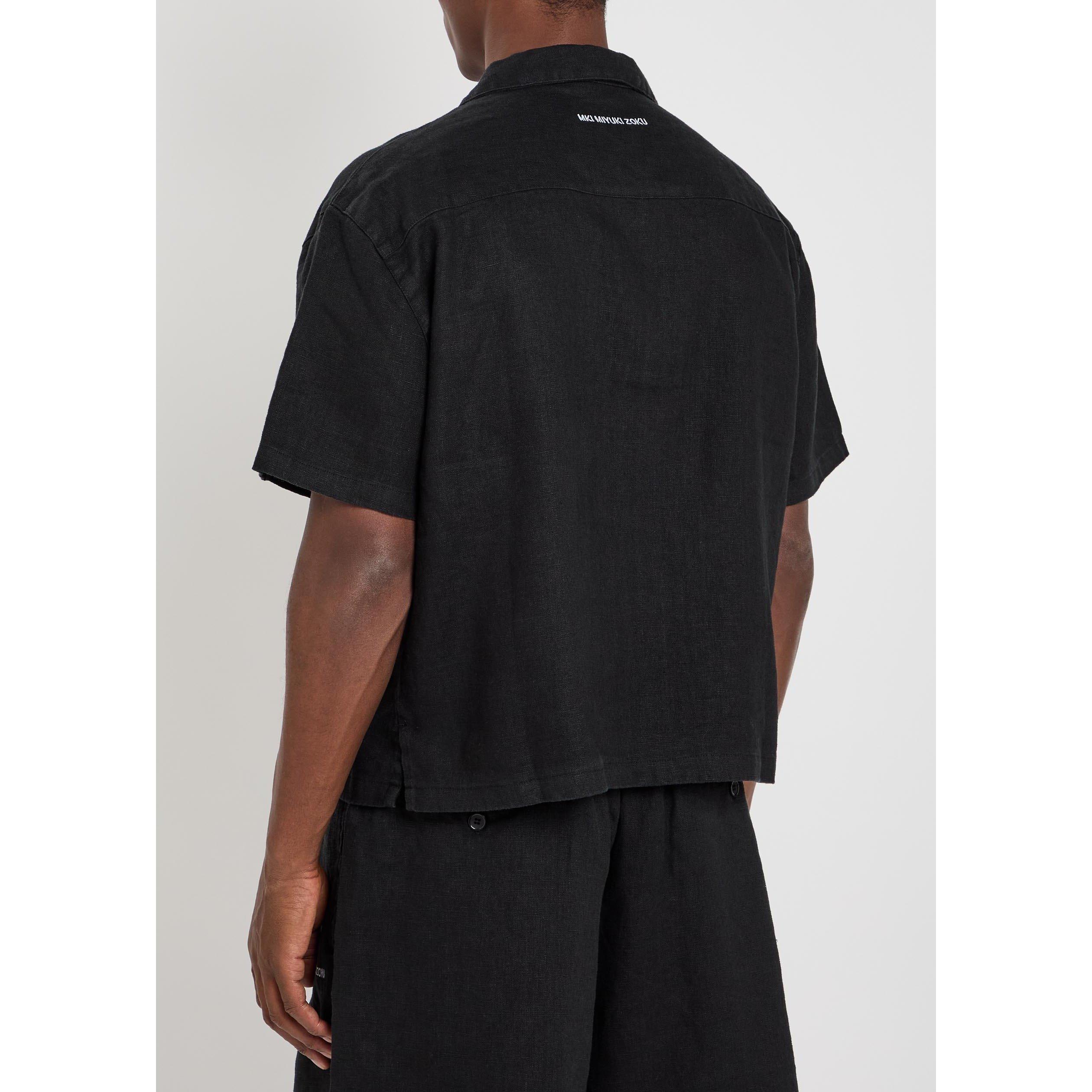 BLACK - MKI MIYUKI ZOKU - Men's Vacation Linen Short-Sleeve Oversized-Fit Shirt - 3