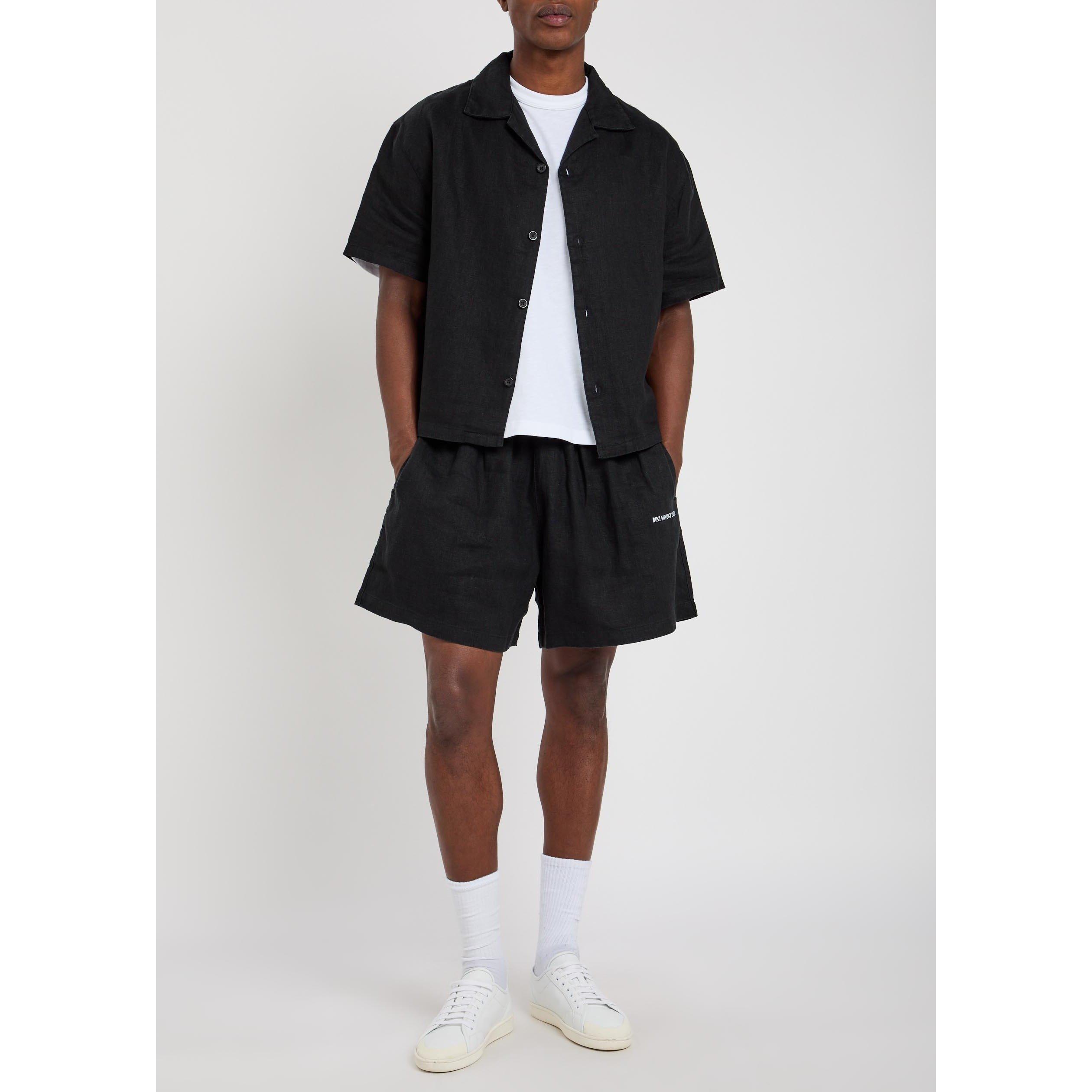 BLACK - MKI MIYUKI ZOKU - Men's Vacation Linen Short-Sleeve Oversized-Fit Shirt - 5
