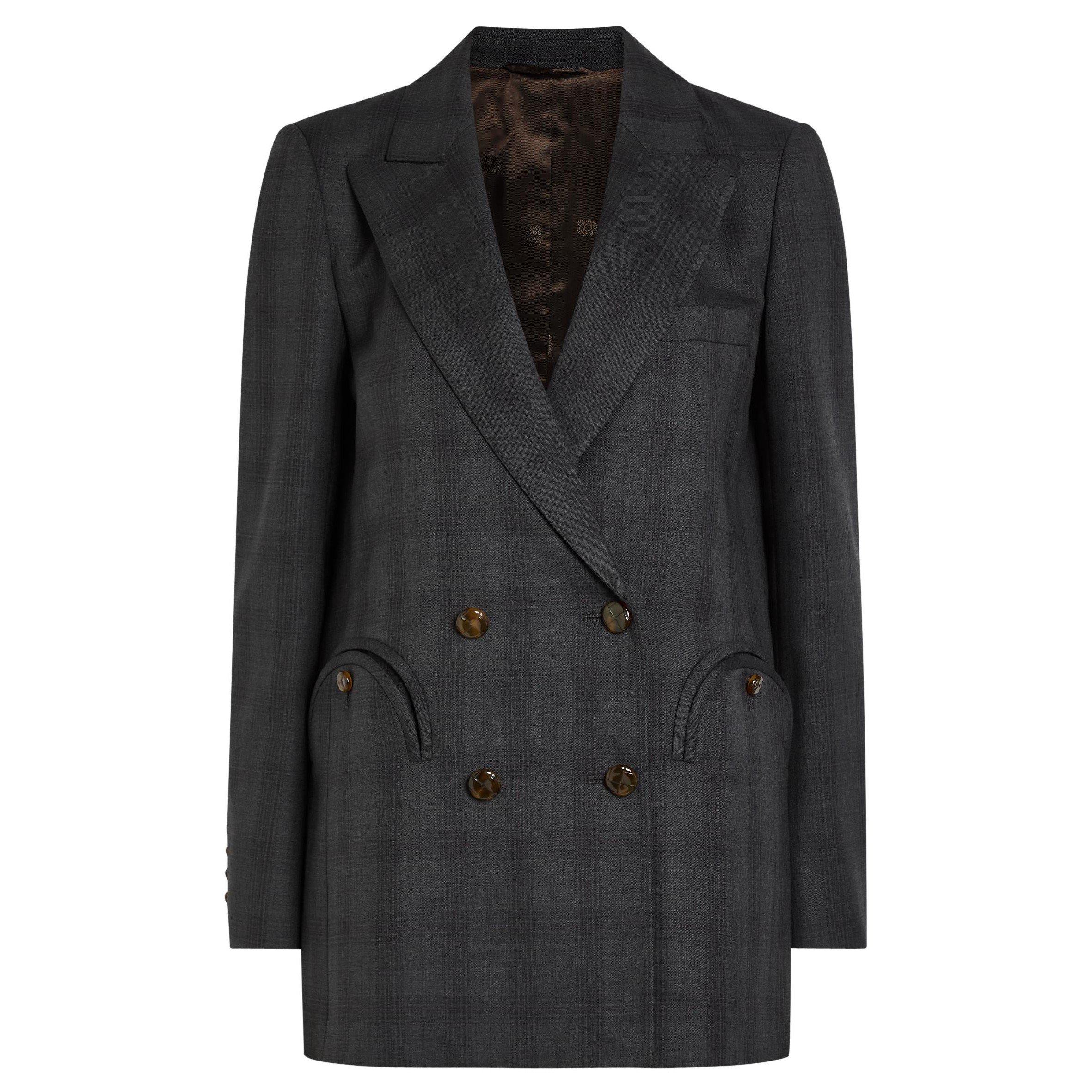 DARK GREY - Blaze Milano - Women's Bravado Everyday Double-Breasted Wool Check Blazer - 1