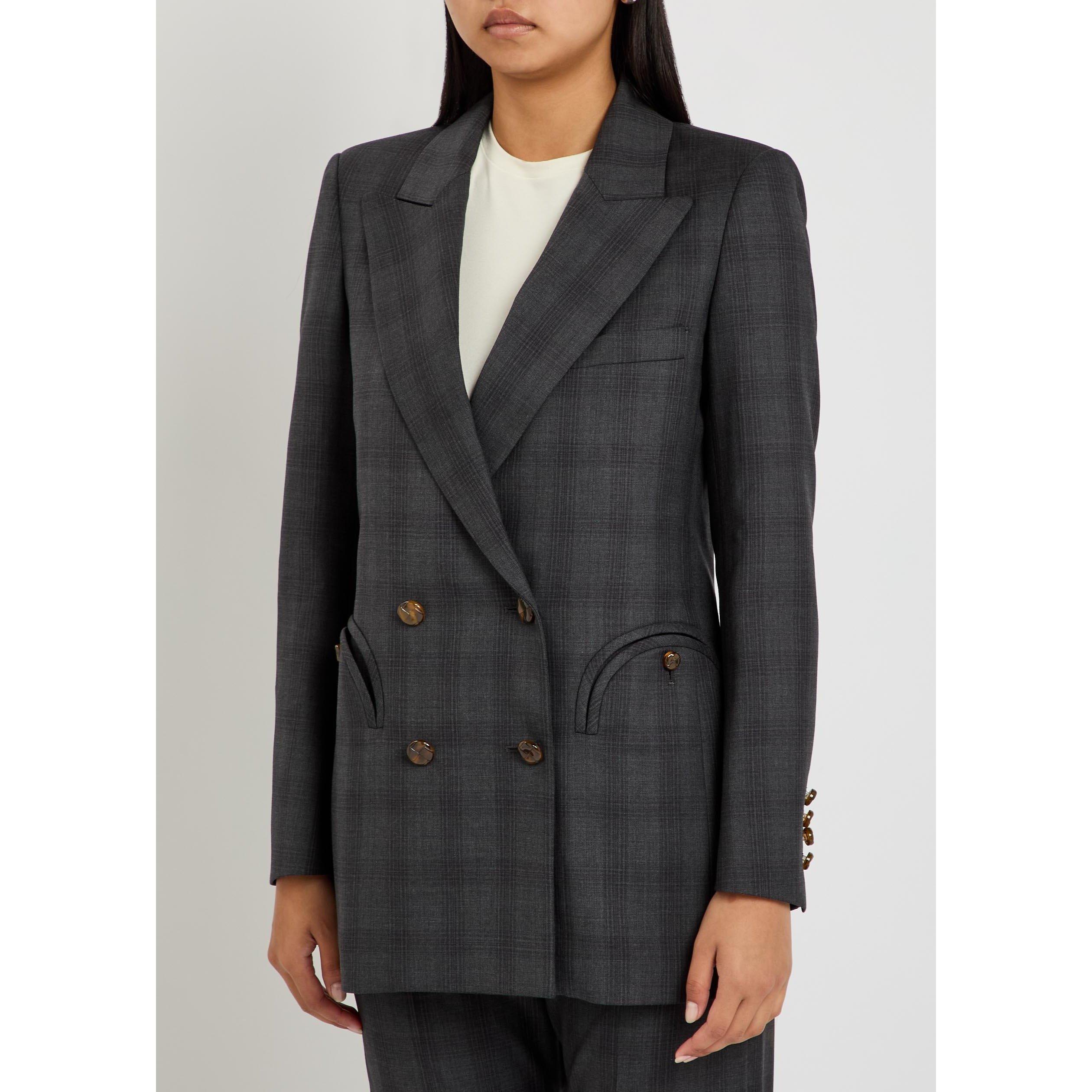 DARK GREY - Blaze Milano - Women's Bravado Everyday Double-Breasted Wool Check Blazer - 2