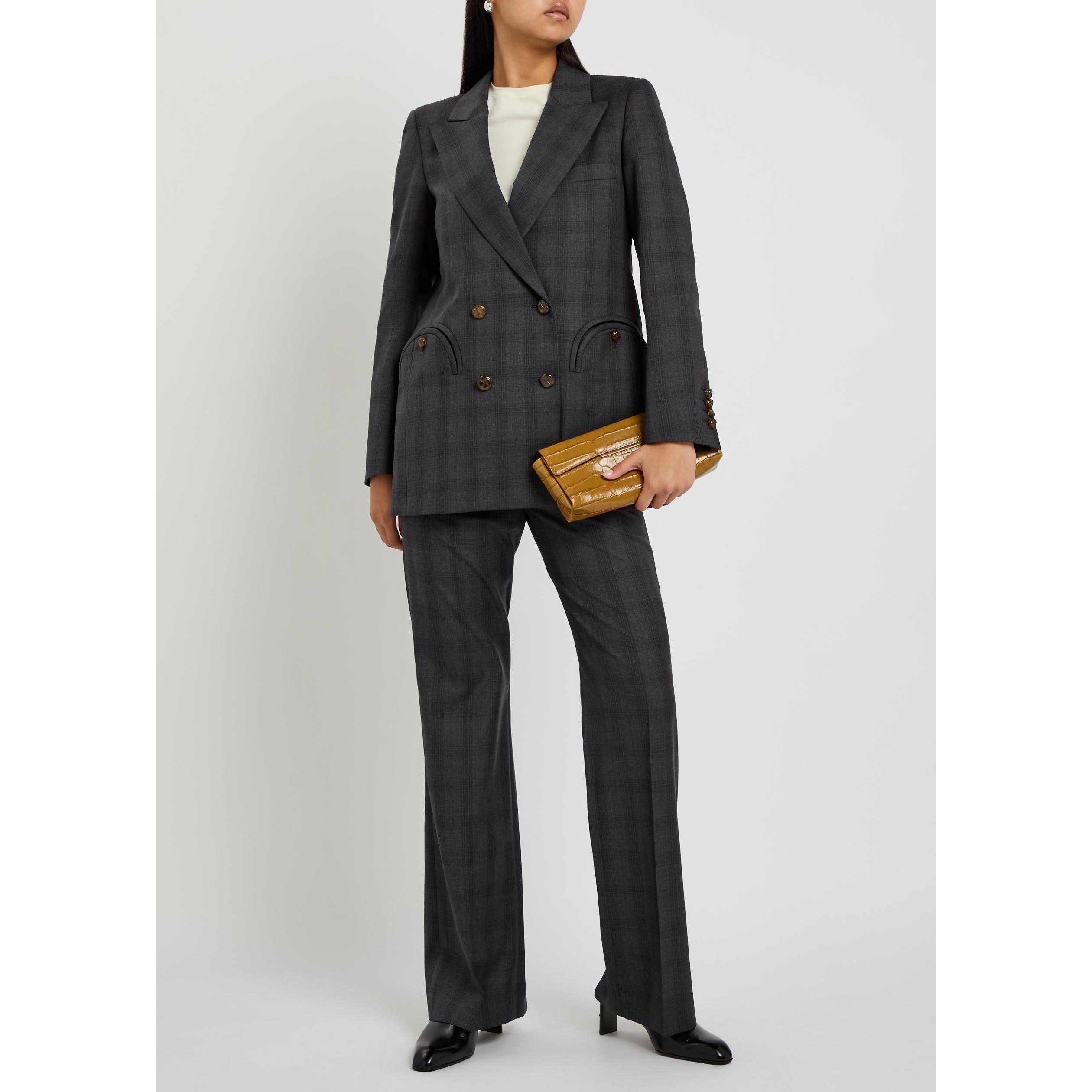 DARK GREY - Blaze Milano - Women's Bravado Everyday Double-Breasted Wool Check Blazer - 5