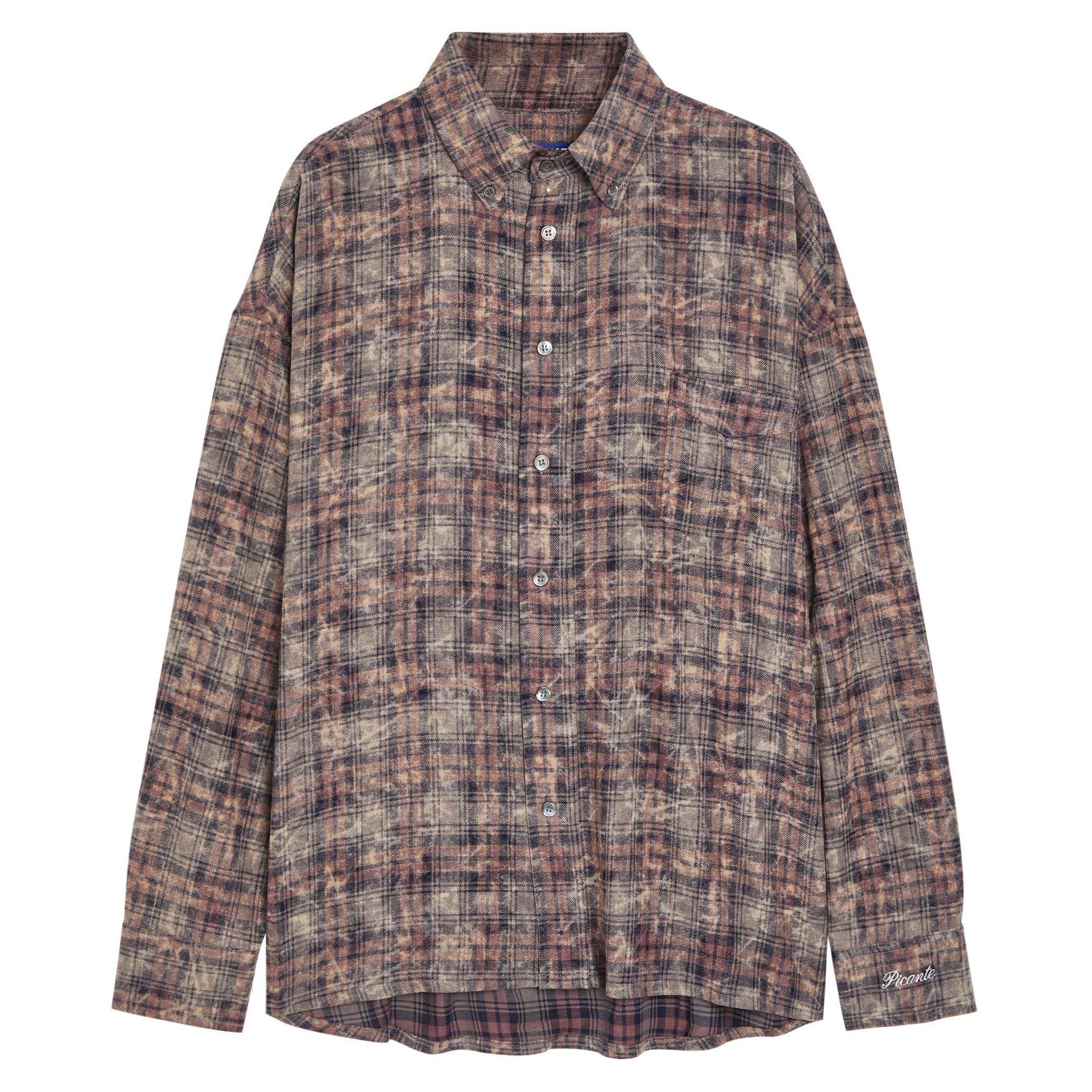 BROWN - Picante - ROCCO SHIRT BLEACHED CHECK