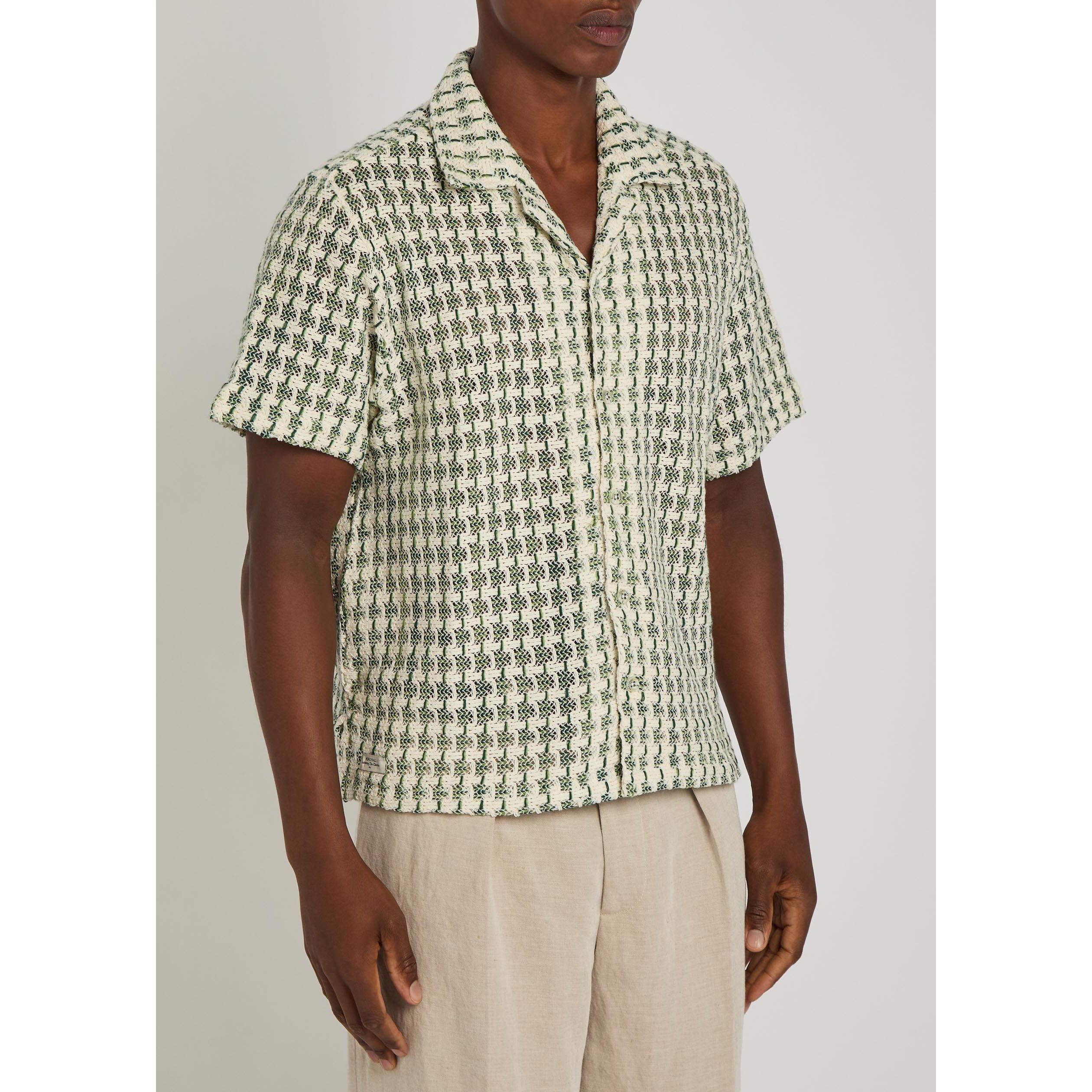 GREEN - Percival - Men's Cuban Check Cotton Short-Sleeve Oversized-Fit Shirt - 2
