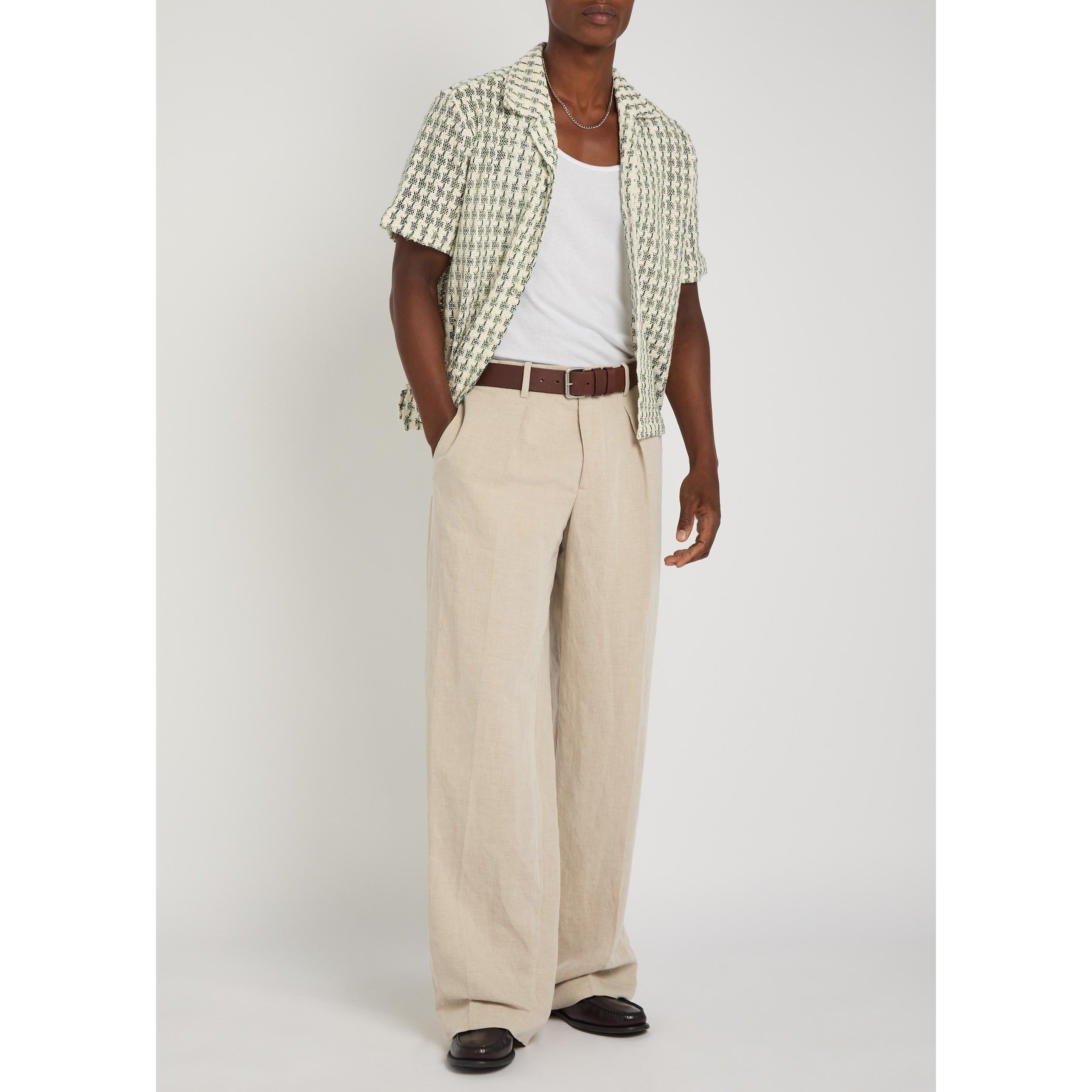 GREEN - Percival - Men's Cuban Check Cotton Short-Sleeve Oversized-Fit Shirt - 5
