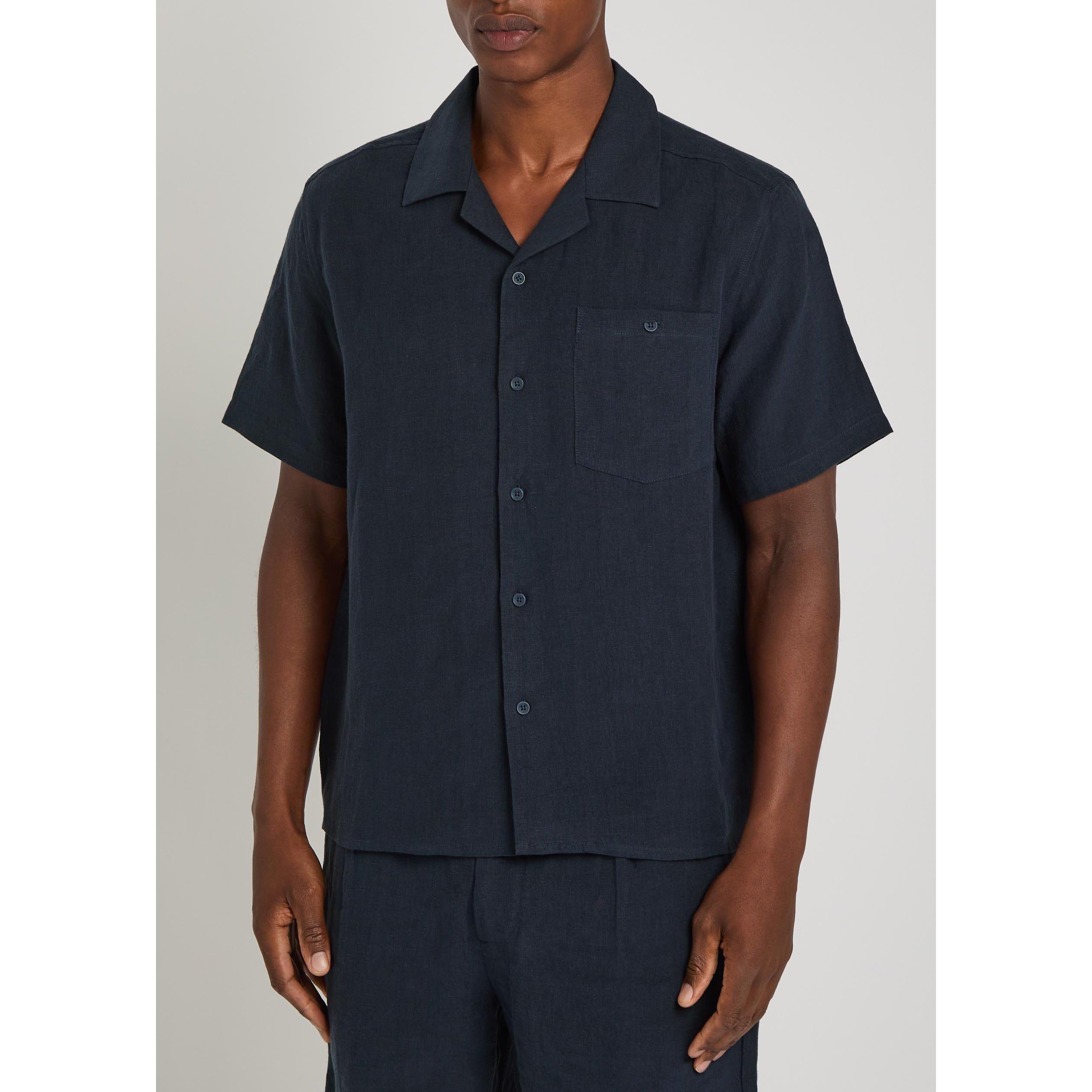 NAVY - Percival - Men's Cuban Short-Sleeve Linen Boxy-Fit Shirt - 2