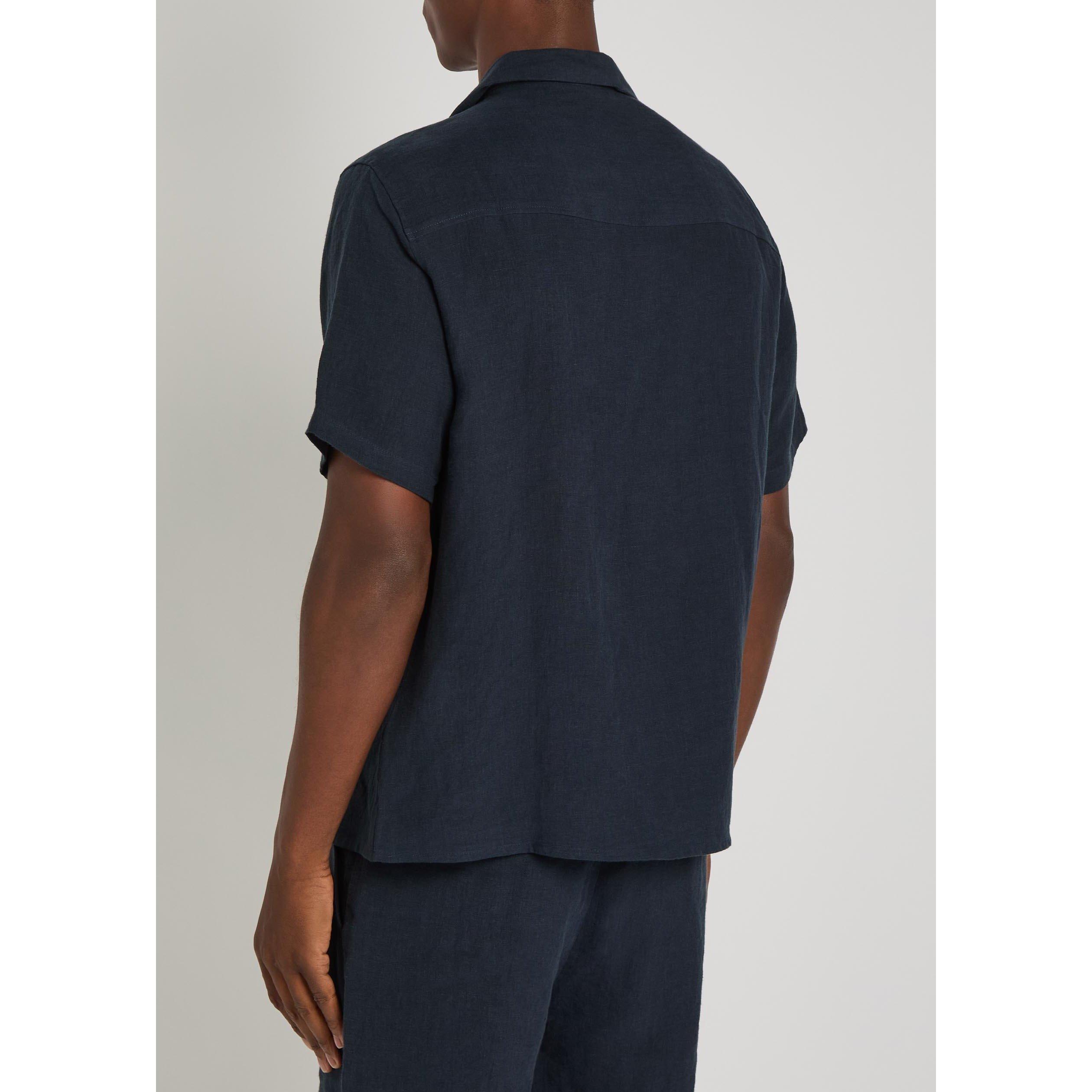 NAVY - Percival - Men's Cuban Short-Sleeve Linen Boxy-Fit Shirt - 3