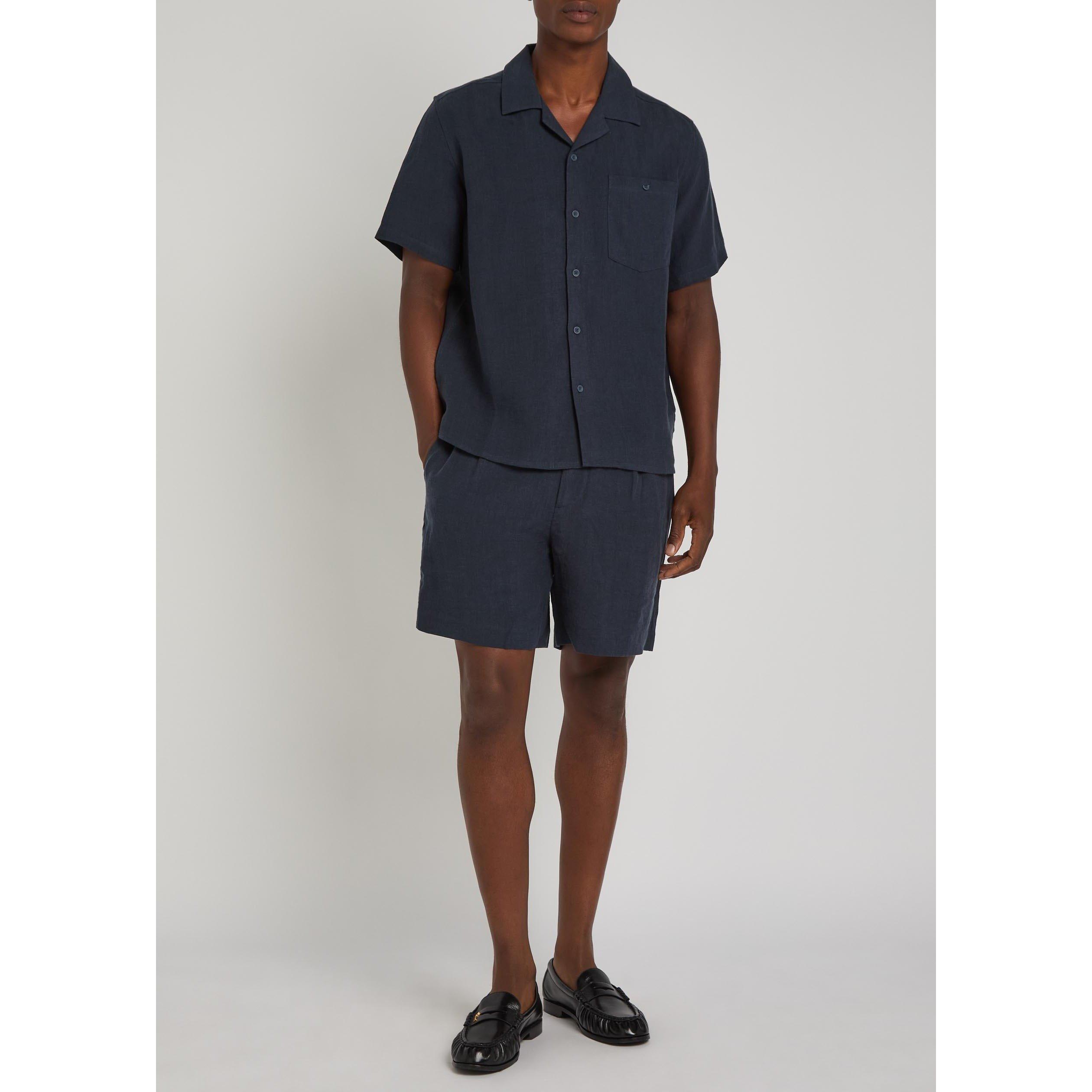 NAVY - Percival - Men's Cuban Short-Sleeve Linen Boxy-Fit Shirt - 5